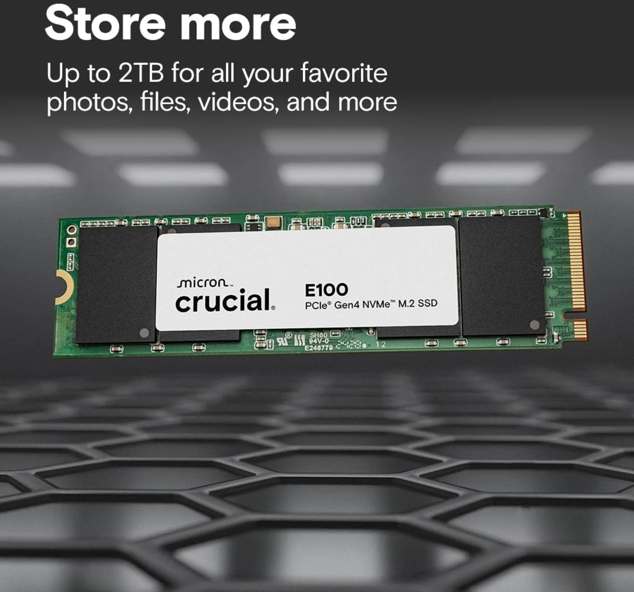 Imagen 2 de Unidad SSD Crucial E100 2TB M.2 22*80 NVMe PCIe Gen4*4 Lect 5000Mbs Esc4500Mbps