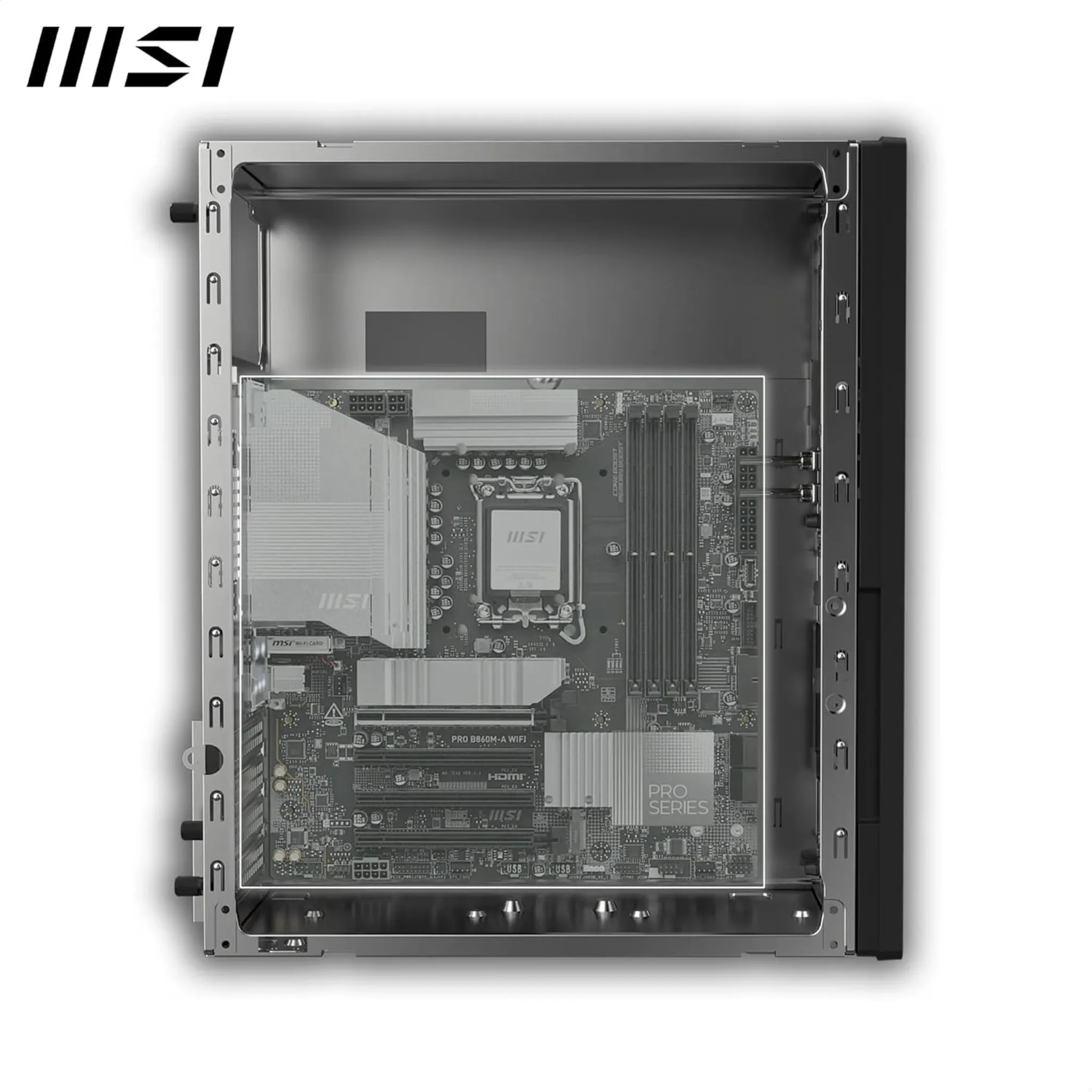 Imagen 2 de Gabinete MSI PRO SHIELD M100P, Torre Media 2*USB3.0/2.0 Sin fuente Color negro