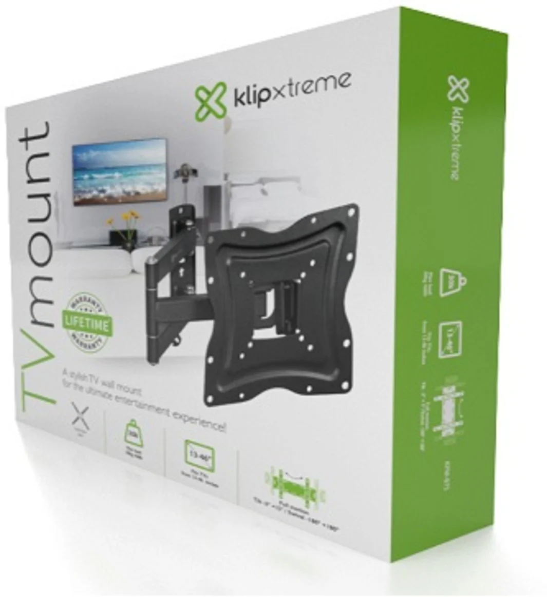 Imagen 2 de Soporte a Pared Articulado para TV 13" a 46" 30Kg Pivoteable VESA400 Negro KLIPX