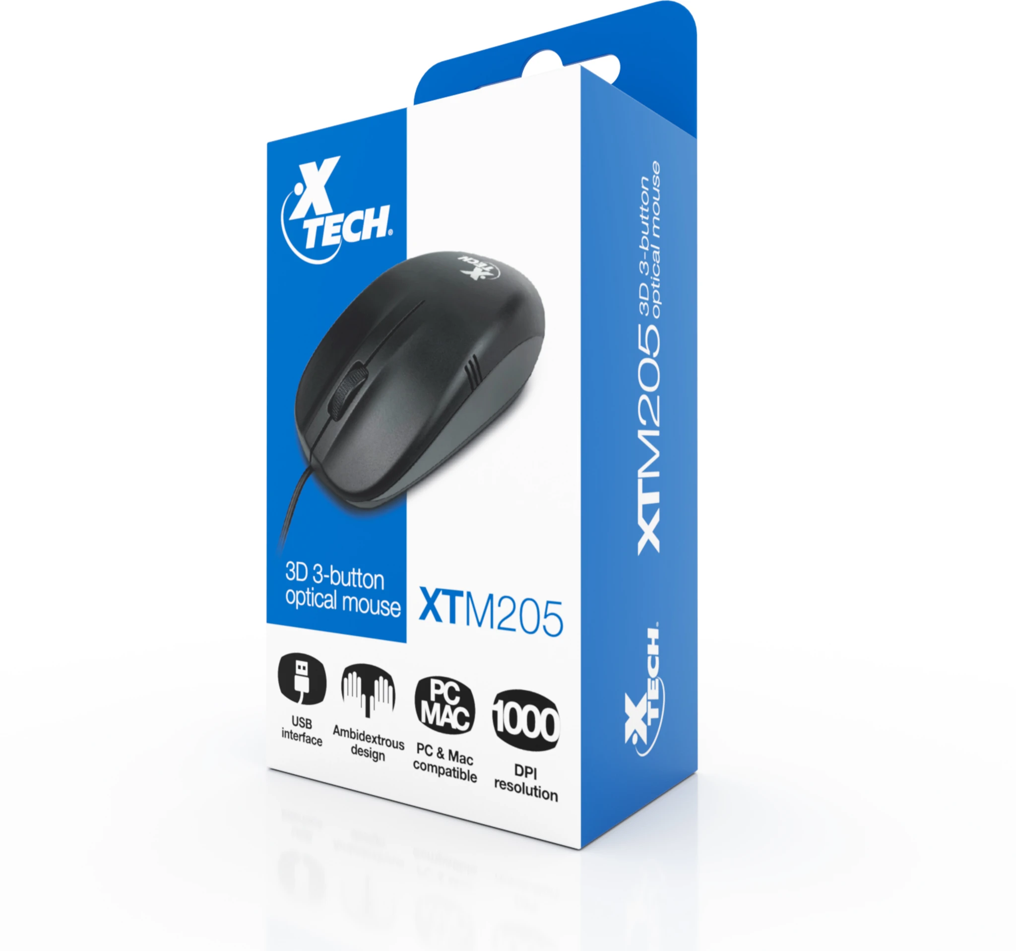Imagen 5 de Mouse Alámbrico XTech XTM-205 USB Óptico 1000DPI 1.35mt 3D de 3 Botones Negro