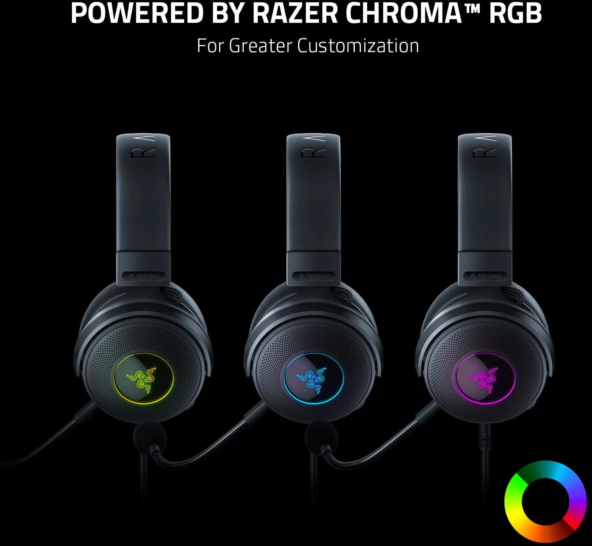 Imagen 3 de Audífonos Gamer Alámbricos Razer Kraken V3, Chroma RGB Audio espacial THX USB-A 