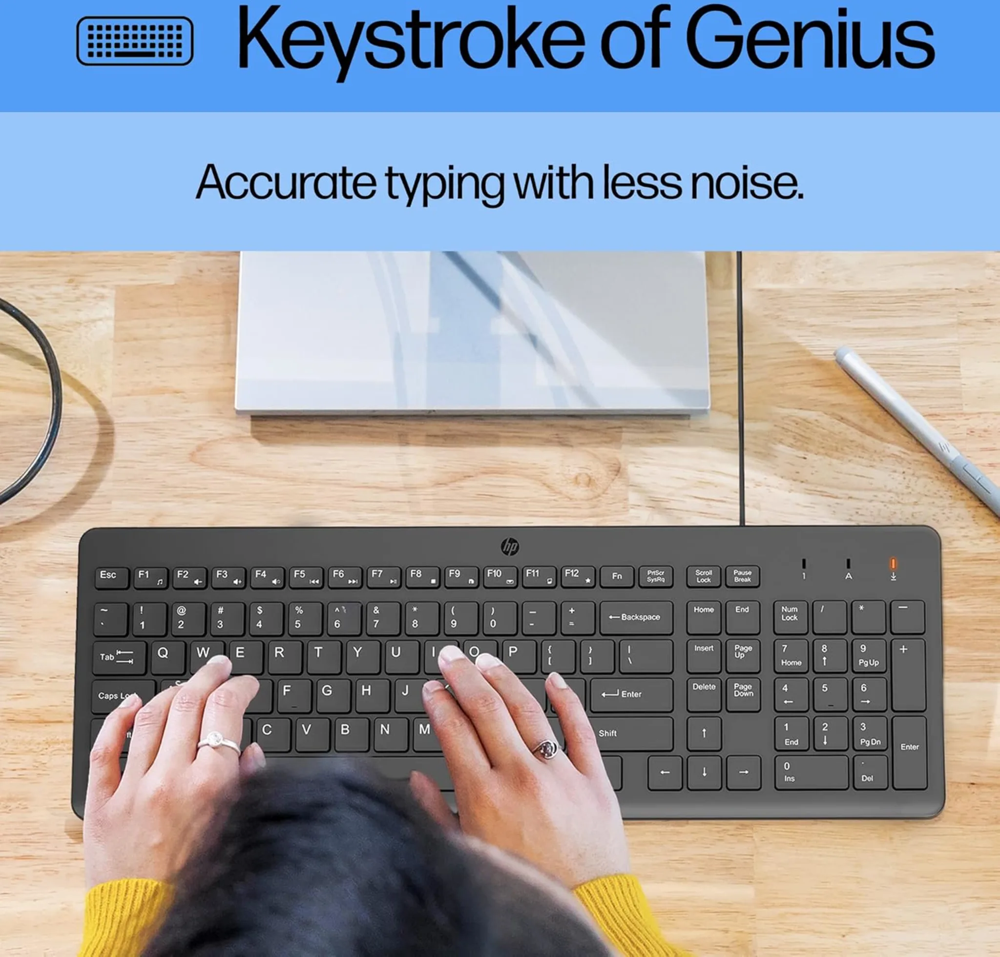 Imagen 4 de Kit Teclado Mouse Alámbrico HP 150, Optico 1600DPI USB Color Negro