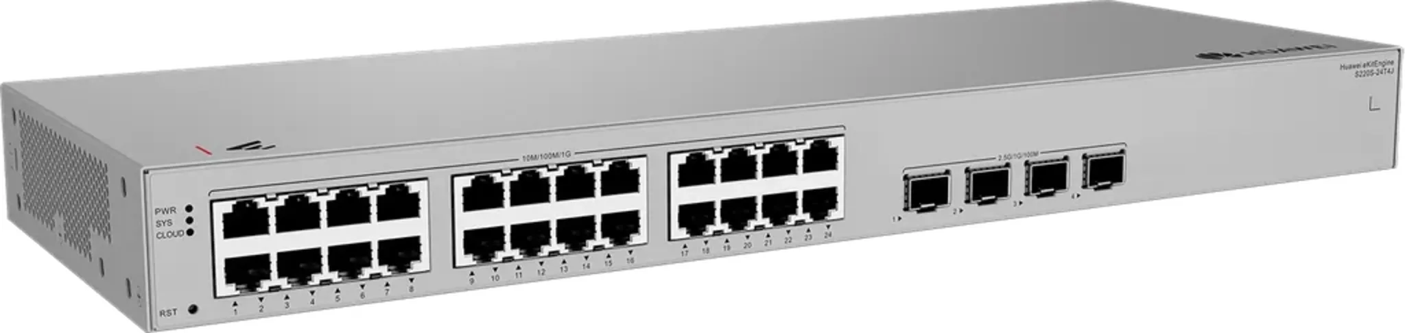Imagen 1 de S220S-24T4J. Switch Huawei eKit 24 puertos 10/100/1000Base-T 4 Puertos 2.5GE SFP capacidad de conmutación de 68 Gbit/s capacidad de reenvió de paquetes de 51 Mpps