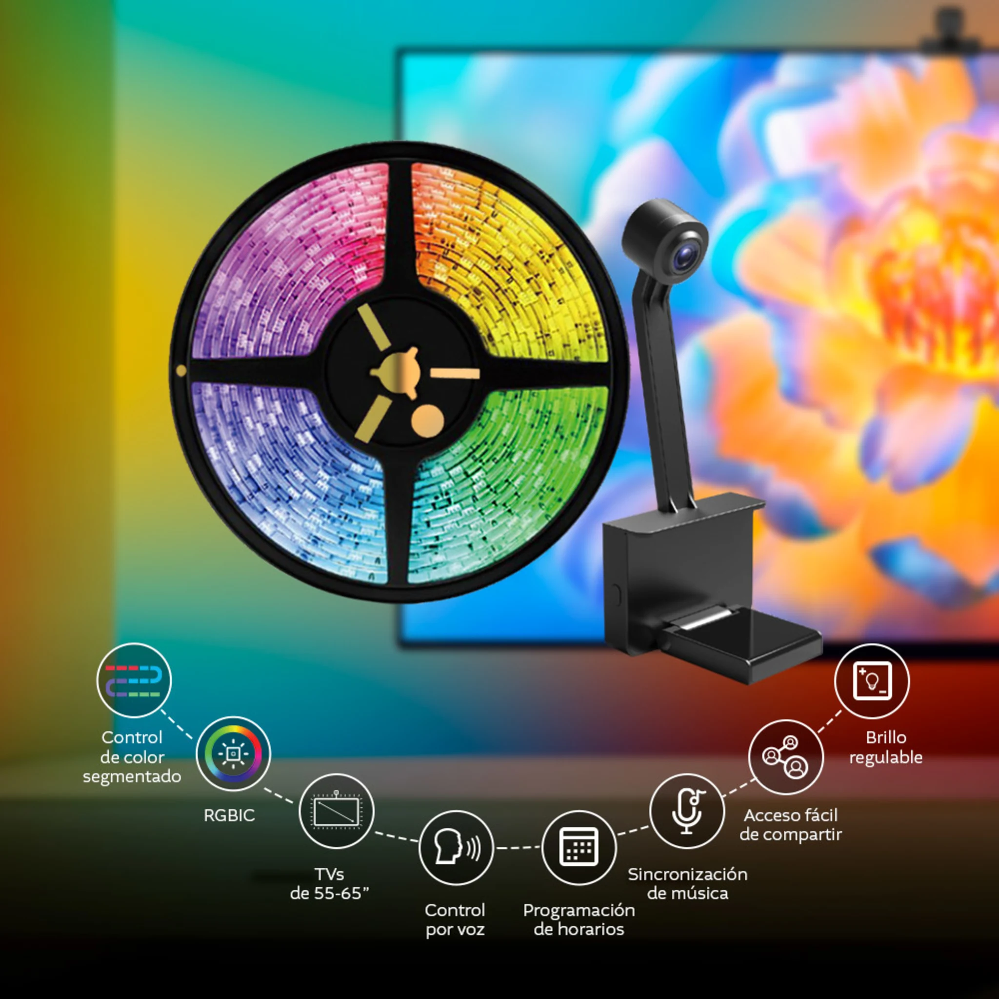 Imagen 3 de Cinta LED y Cámara Nexxt NHB-S615, para TV de 55" y 65" Smart Home