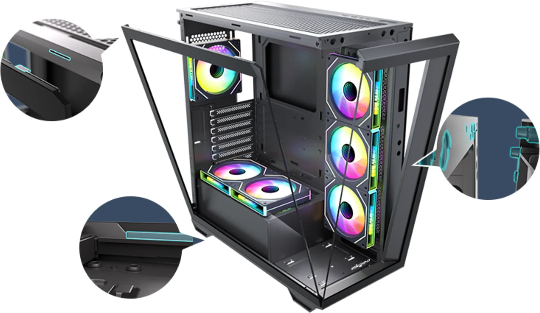 Imagen 7 de Gabinete Gamer EsGaming GILGAMESH 270deg Micro ATX / ITX 6 ARGB Controlado
