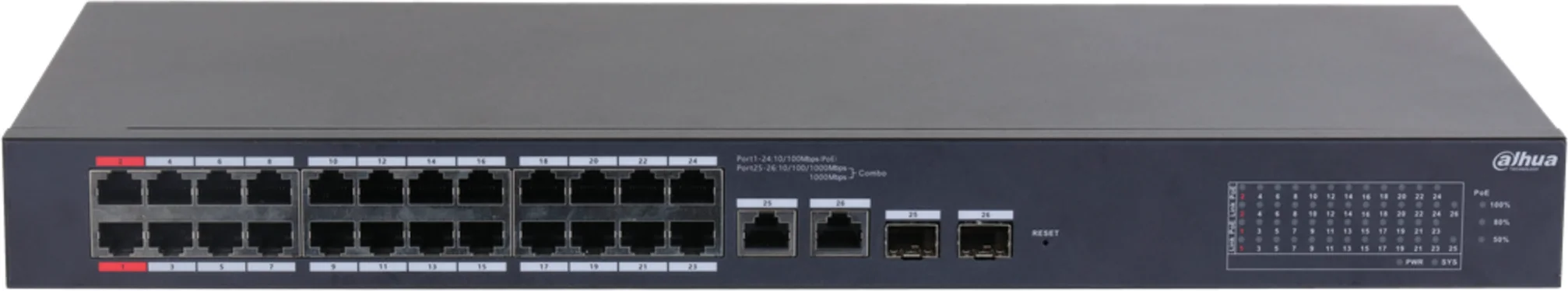 Imagen 2 de Switch Dahua 26 Puertos PoE Admin Cloud, Layer2. 4 Prts 10/100/1000