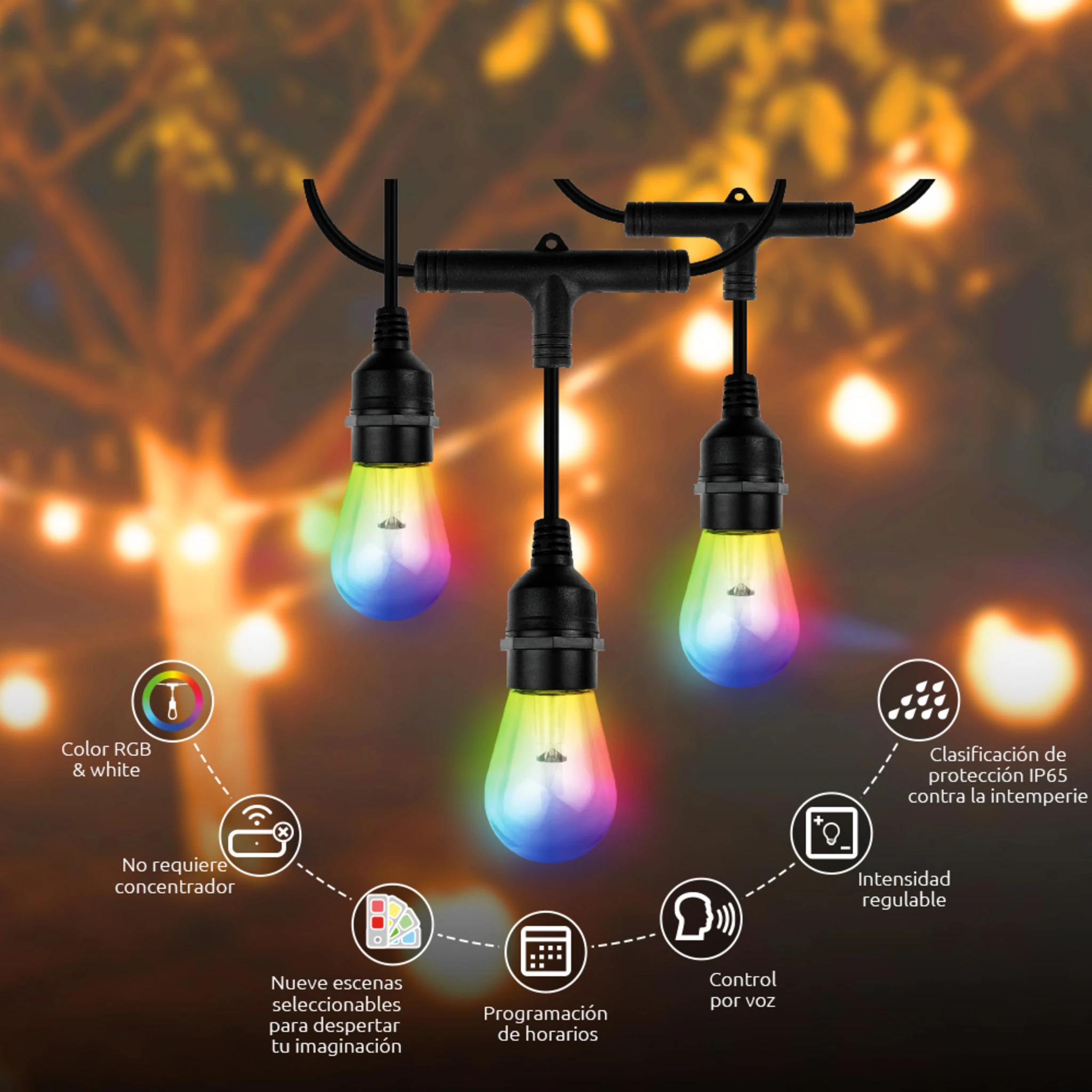 Imagen 1 de Guirnalda de luces Smart Nexxt NHB-O100, RGB 24 Ampolletas 48ft Smart Home