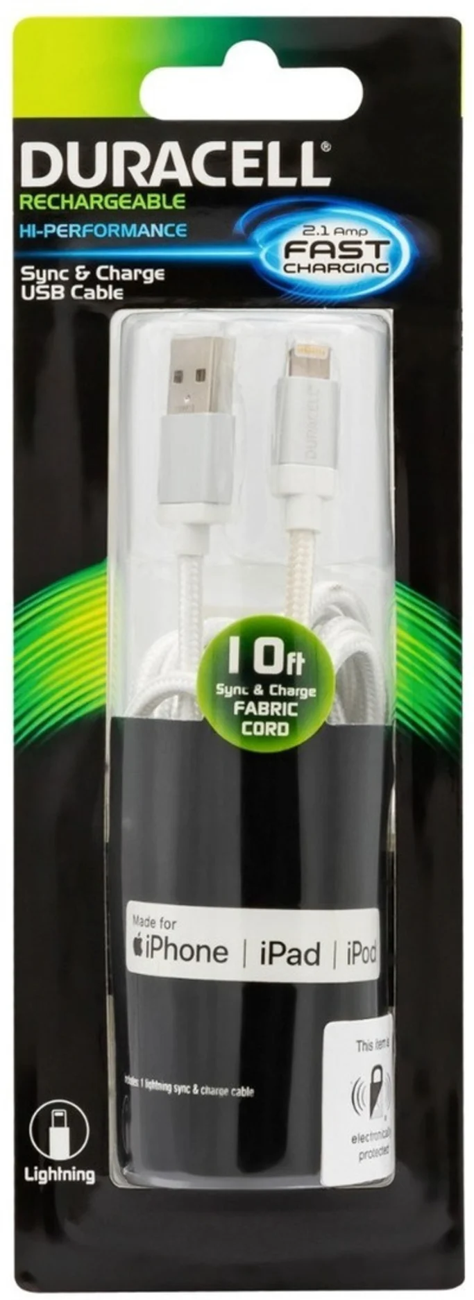 Imagen 2 de CABLE IPHONE 2.1 AMP. 3 MTS. DURACELL