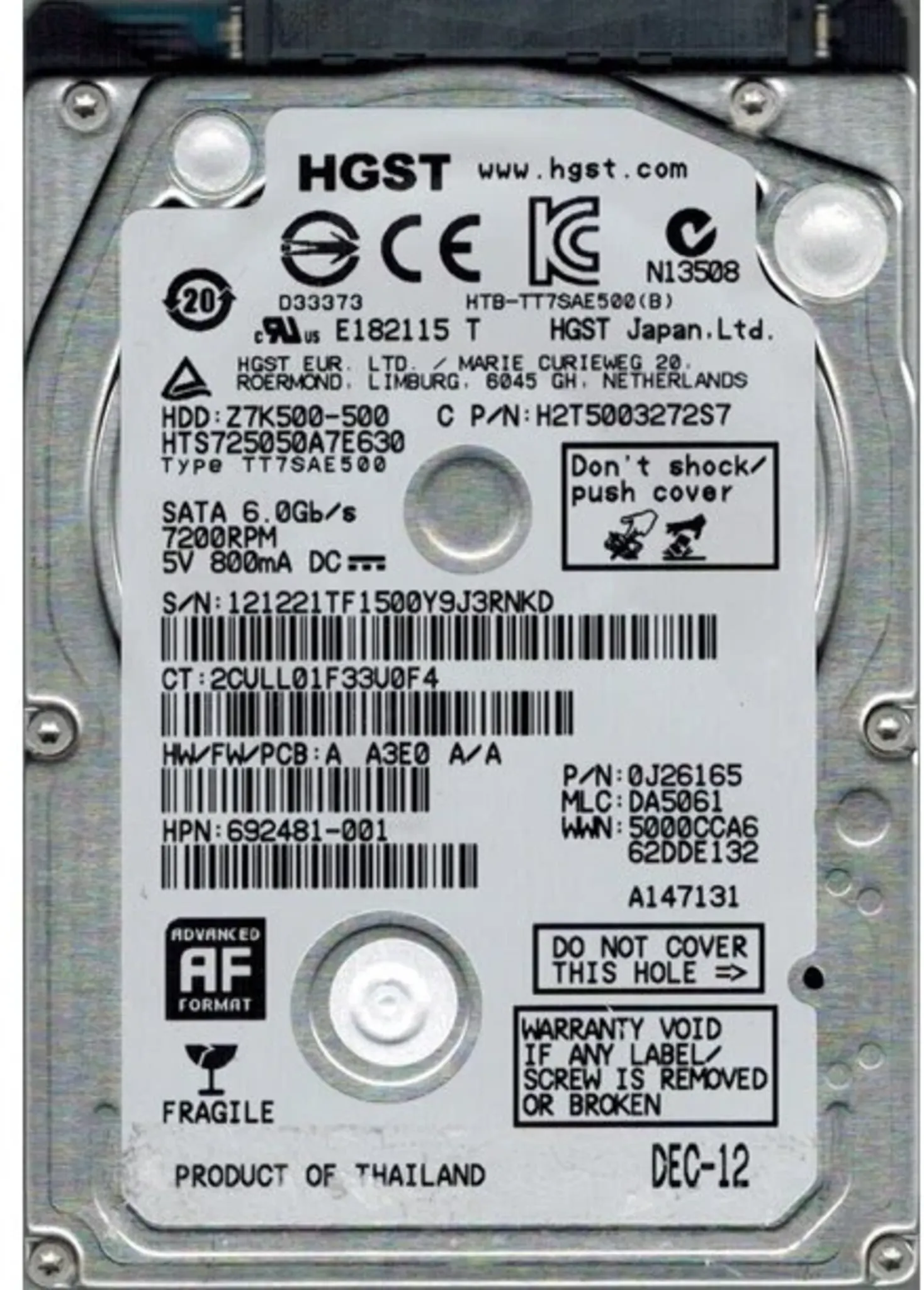 Imagen 0 de Disco Duro Hitachi Travelstar Z7K500 500GB 2.5" 7mm 7200 RPM SATA III 6GB/s 32MB (Reacondicionado)