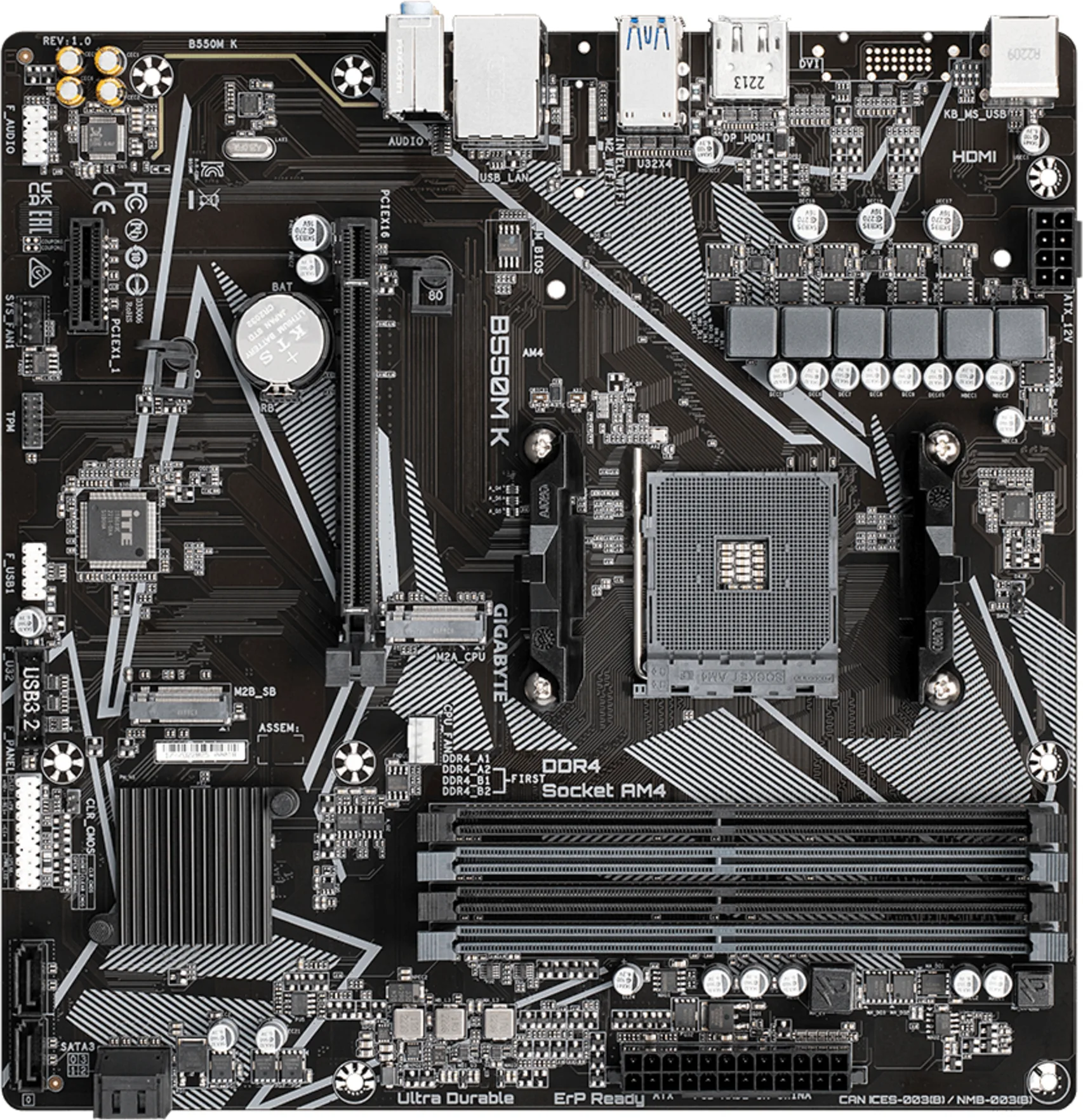 Imagen 3 de Tarjeta Madre Gigabyte B550M K R1.0 AMD Skt AM4 microATX 4*DDR4 2*M.2 DP HDMI 
