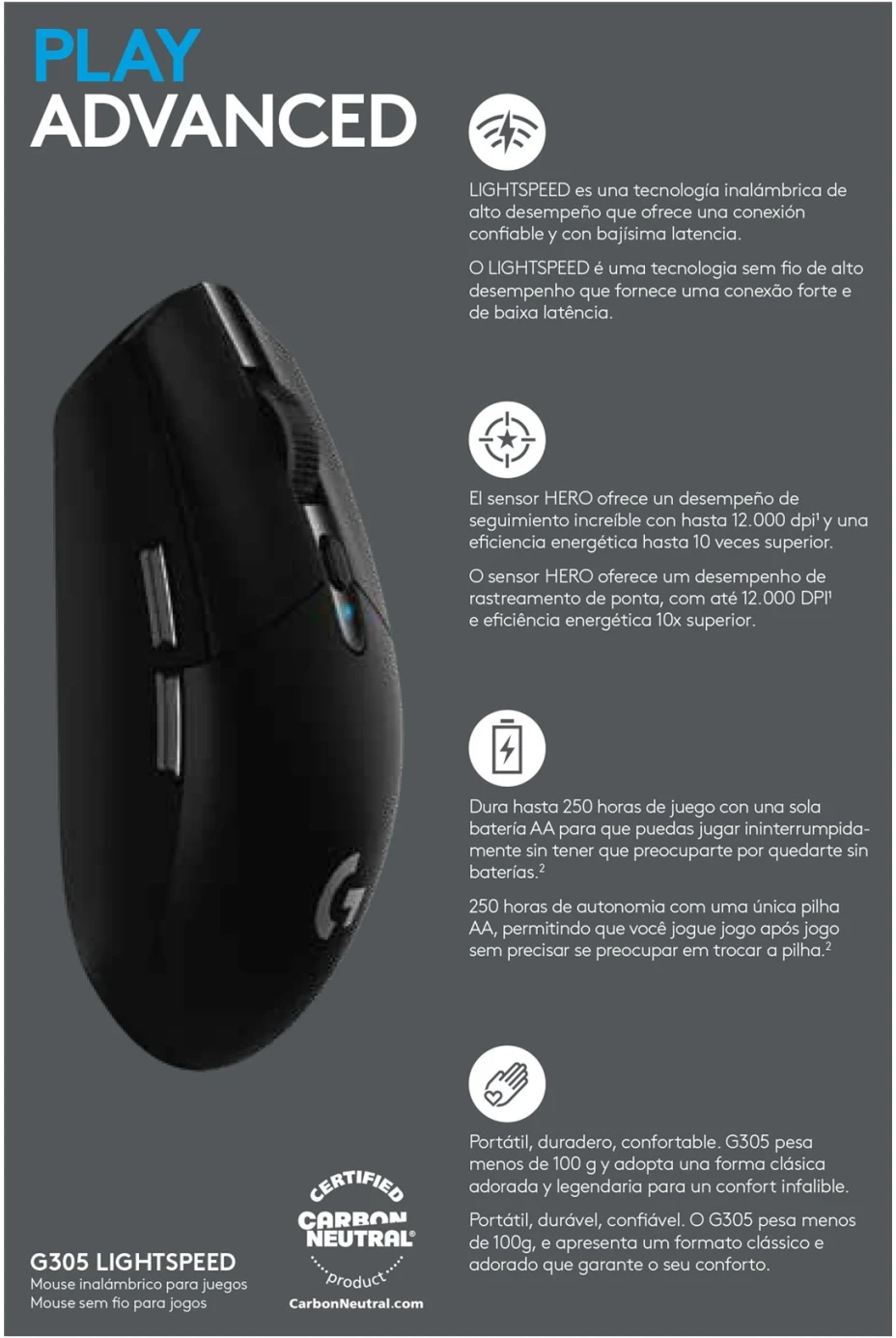 Imagen 24 de Mouse Gamer Inalámbrico Logitech G305 LigthSpeed 12000dpi 6 Botones Color Negro