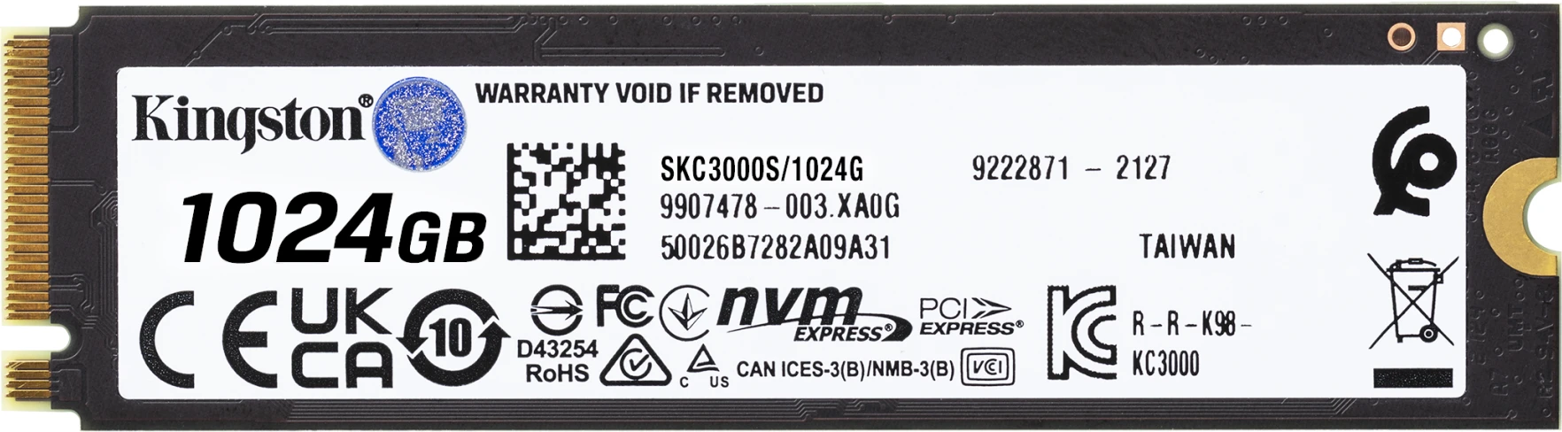 Imagen 1 de Unidad SSD Kingston KC3000 1TB M.2 22*80 PCIe 4.0 NVMe Lect7000MB/s Esc6000MB/s