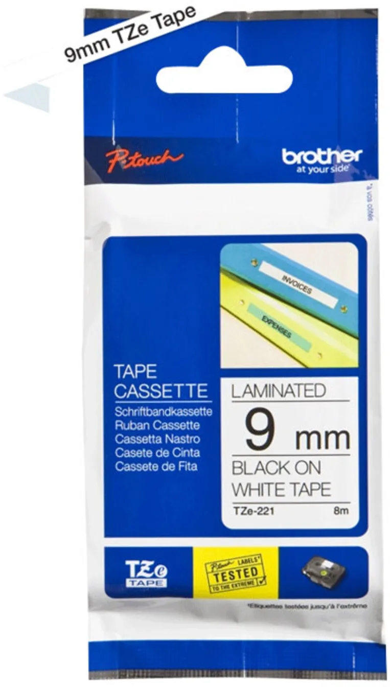 Imagen 4 de Cinta Brother TZE-221 Negro sobre Blanco de 9 mm (0,35 pulg.) para P-Touch 8mt