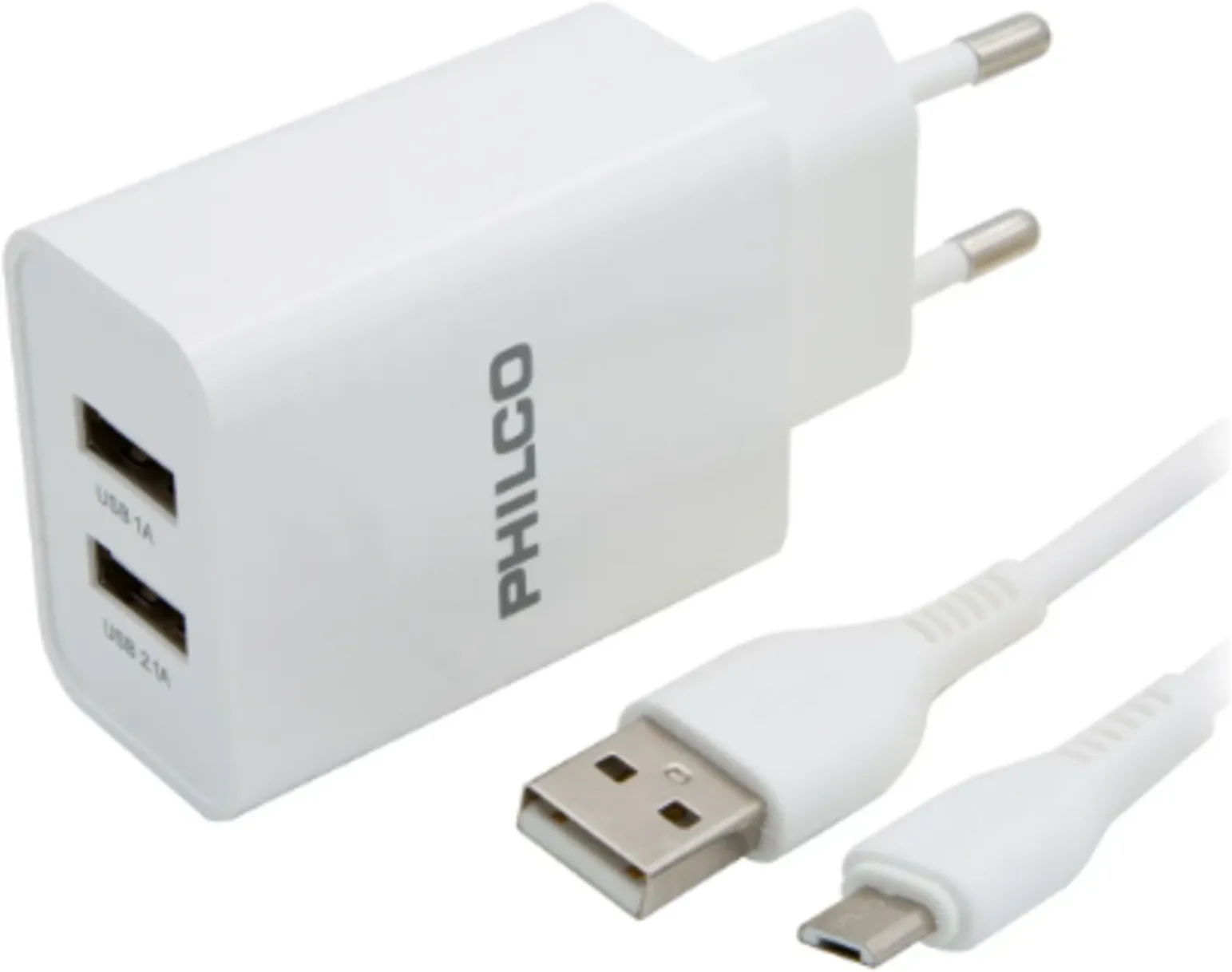 Imagen 0 de CARG. DE PARED 2.1 A DOBLE USB C/CABLE MICRO R2100 BLANCO