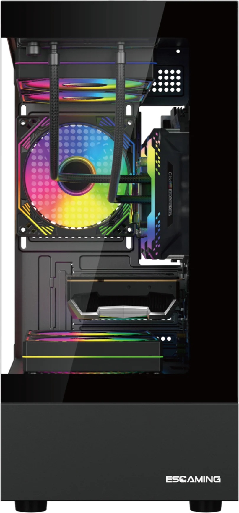 Imagen 1 de Gabinete Gamer ESGAMING H60, 5 Ventiladores ARGB, m-ATX, Negro