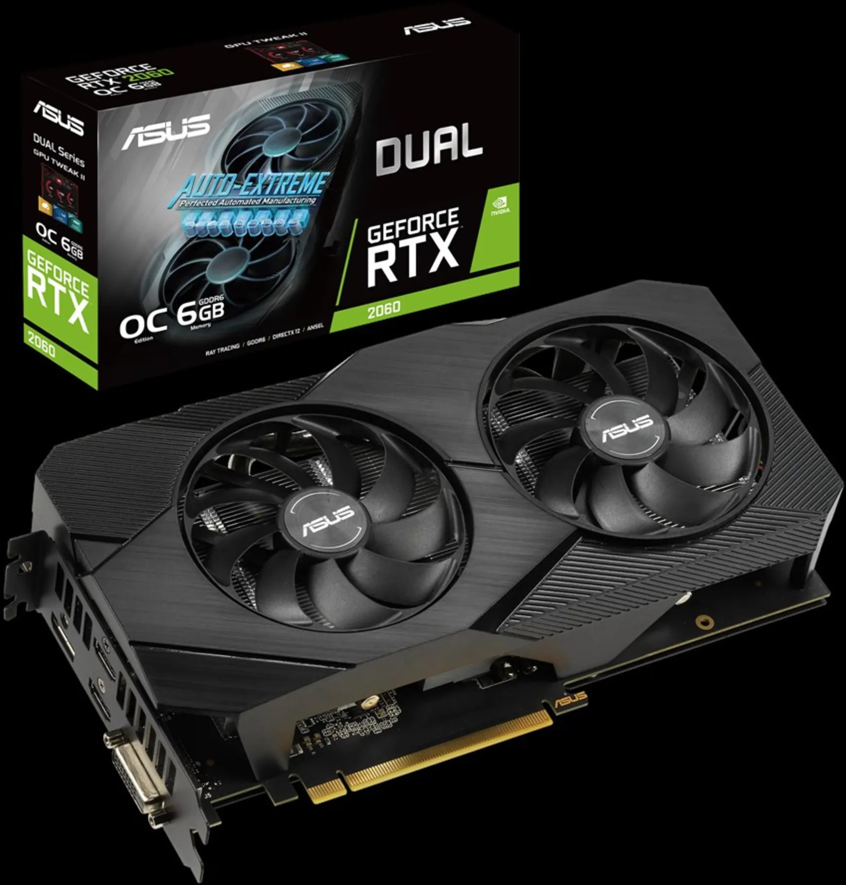 Imagen 1 de Tarjeta de Video Asus Dual RTX2060-O6G-EVO 6GB GDDR6 PCIe DP DVI-D 2*HDMI ATX Ac