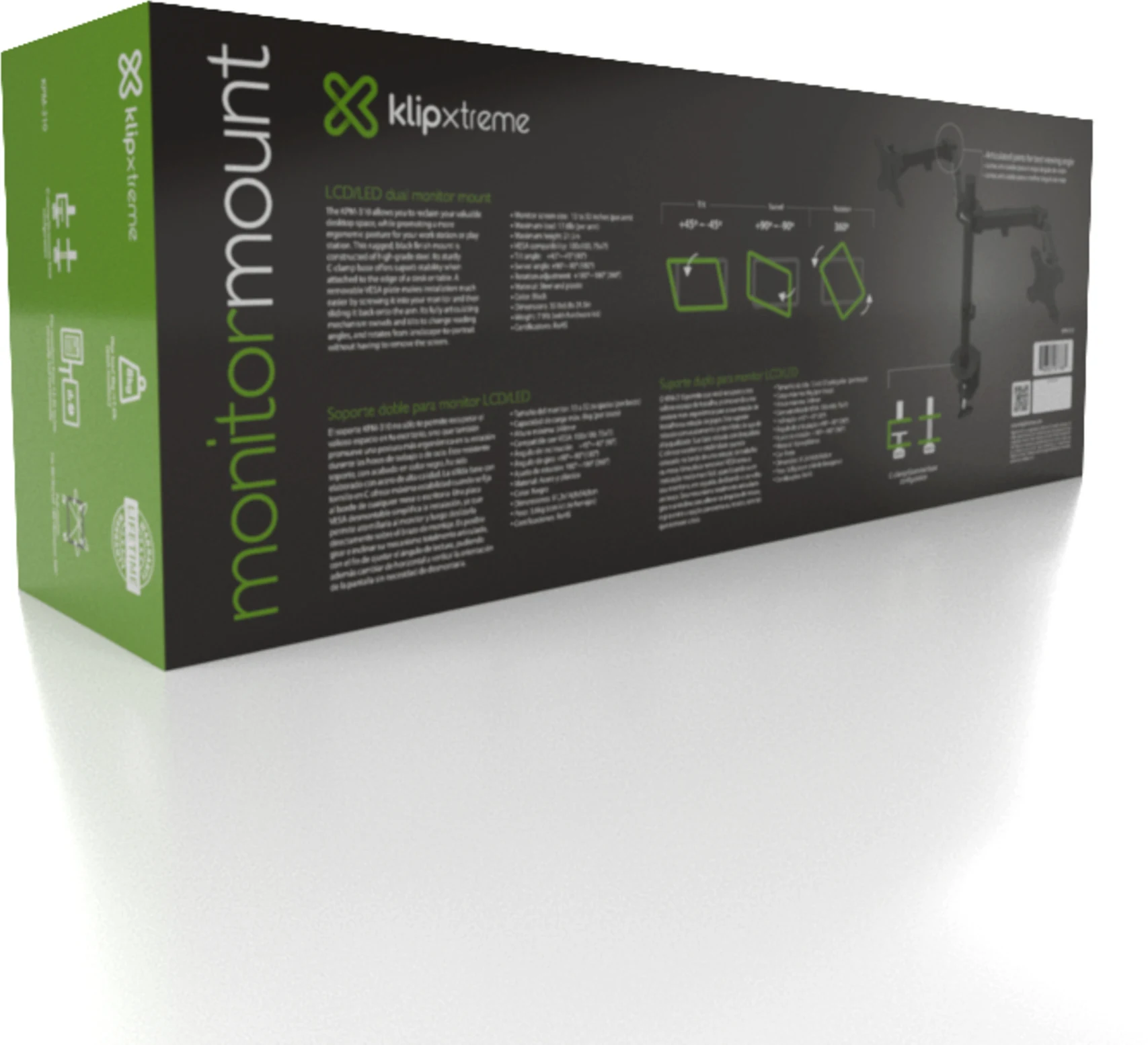Imagen 6 de Soporte de Escritorio para 2 Monitores 13" a 32" Giro 180° Rot 360 Inc 90° KLIPX