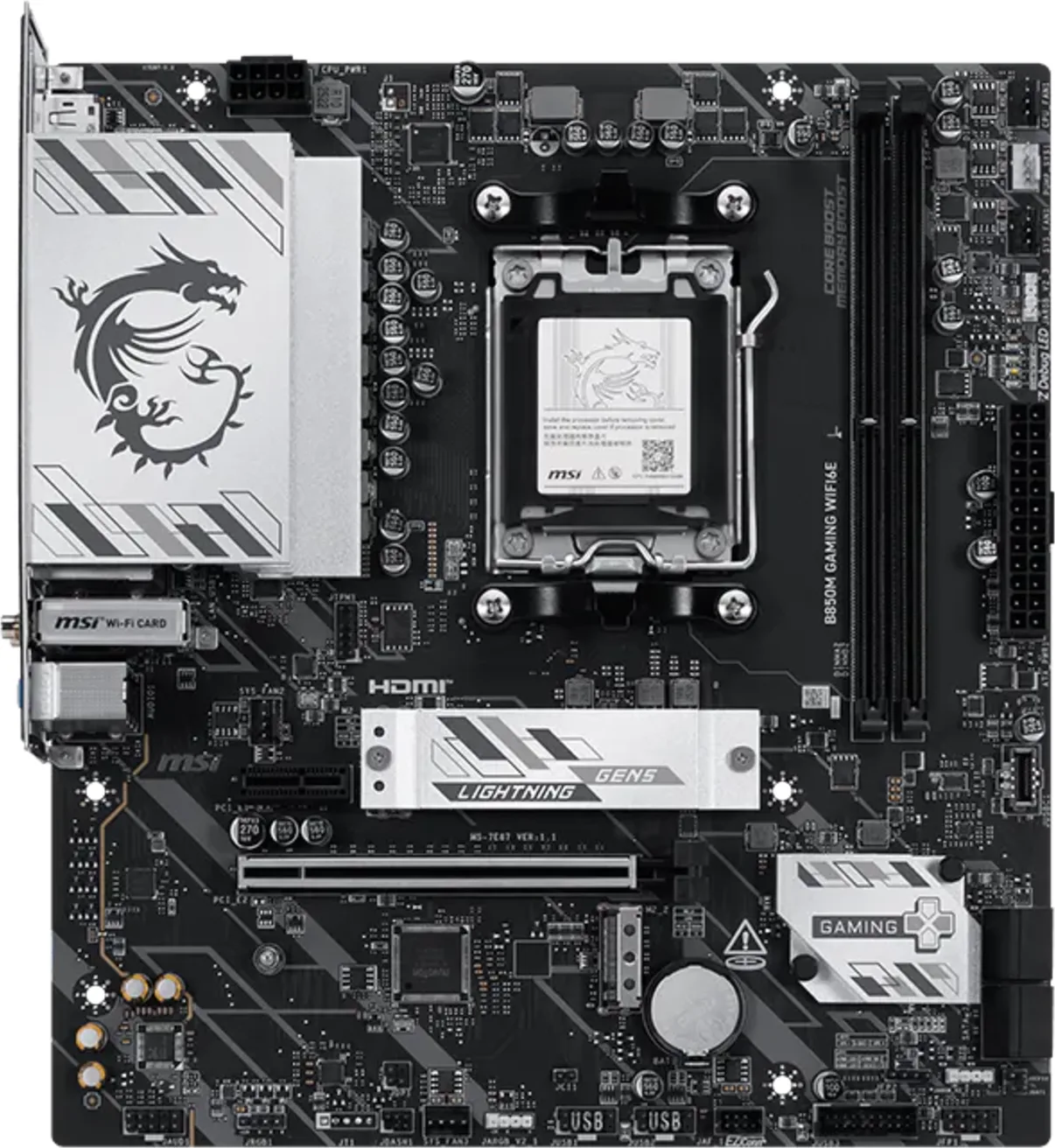 Imagen 1 de Tarjeta Madre MSI B850M GAMING WIFI6E AM5 2*DDR5 LAN 2.5G WIFI6E mATX