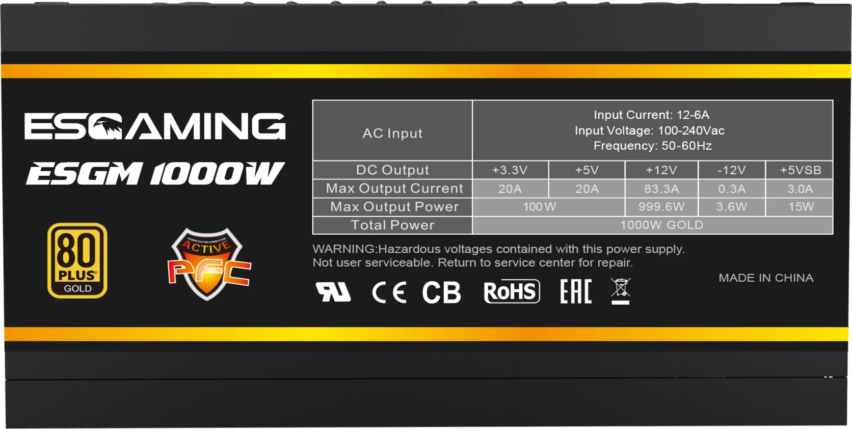 Imagen 2 de Fuente de Poder EsGaming ES-1000W GOLD, 1000W Módular 80Plus Certf Gold ATX Negr