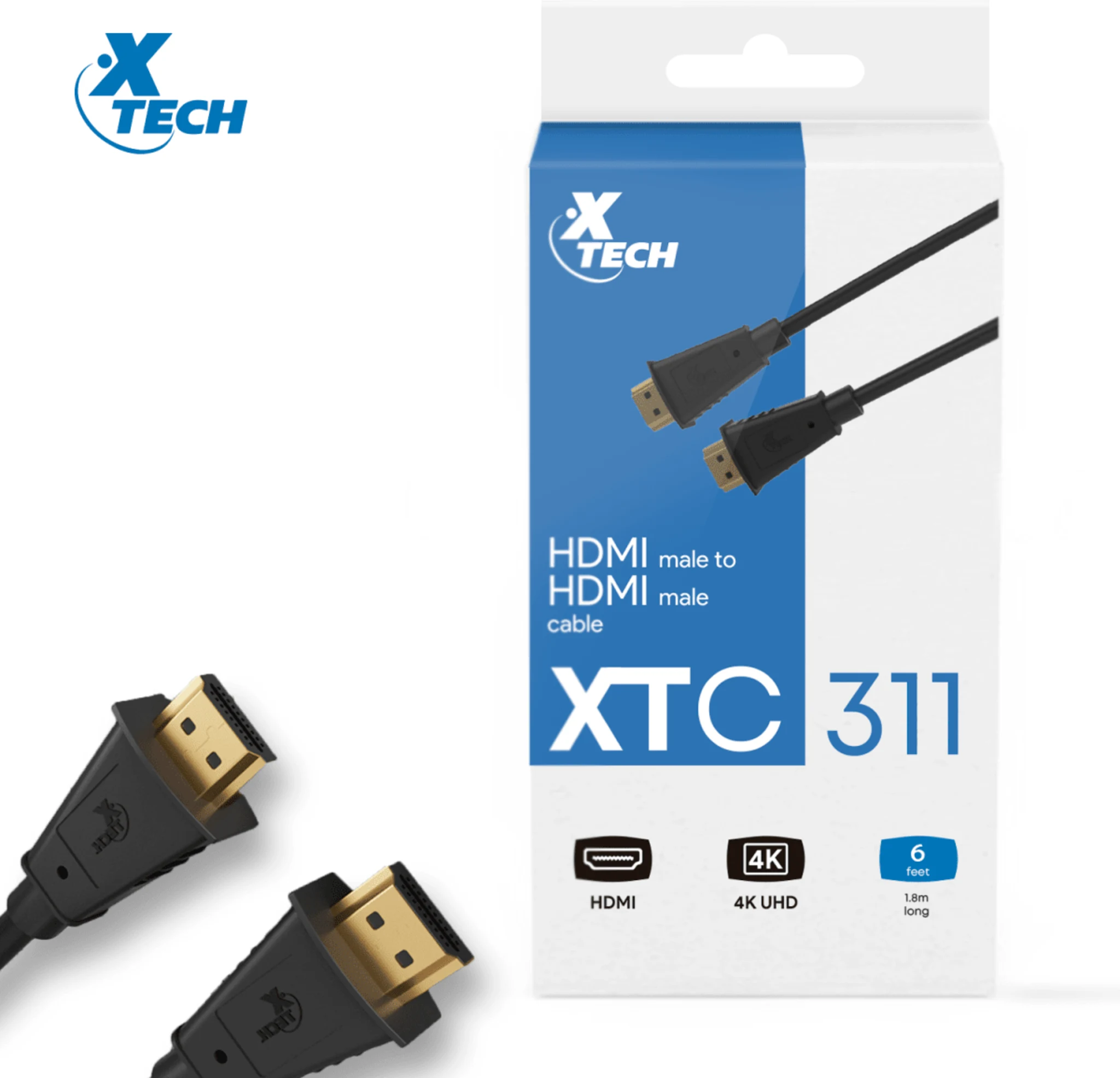 Imagen 3 de Cable HDMI M/M H/3840x2160 30AWG Longitud 1.8 metros Negro - XTech