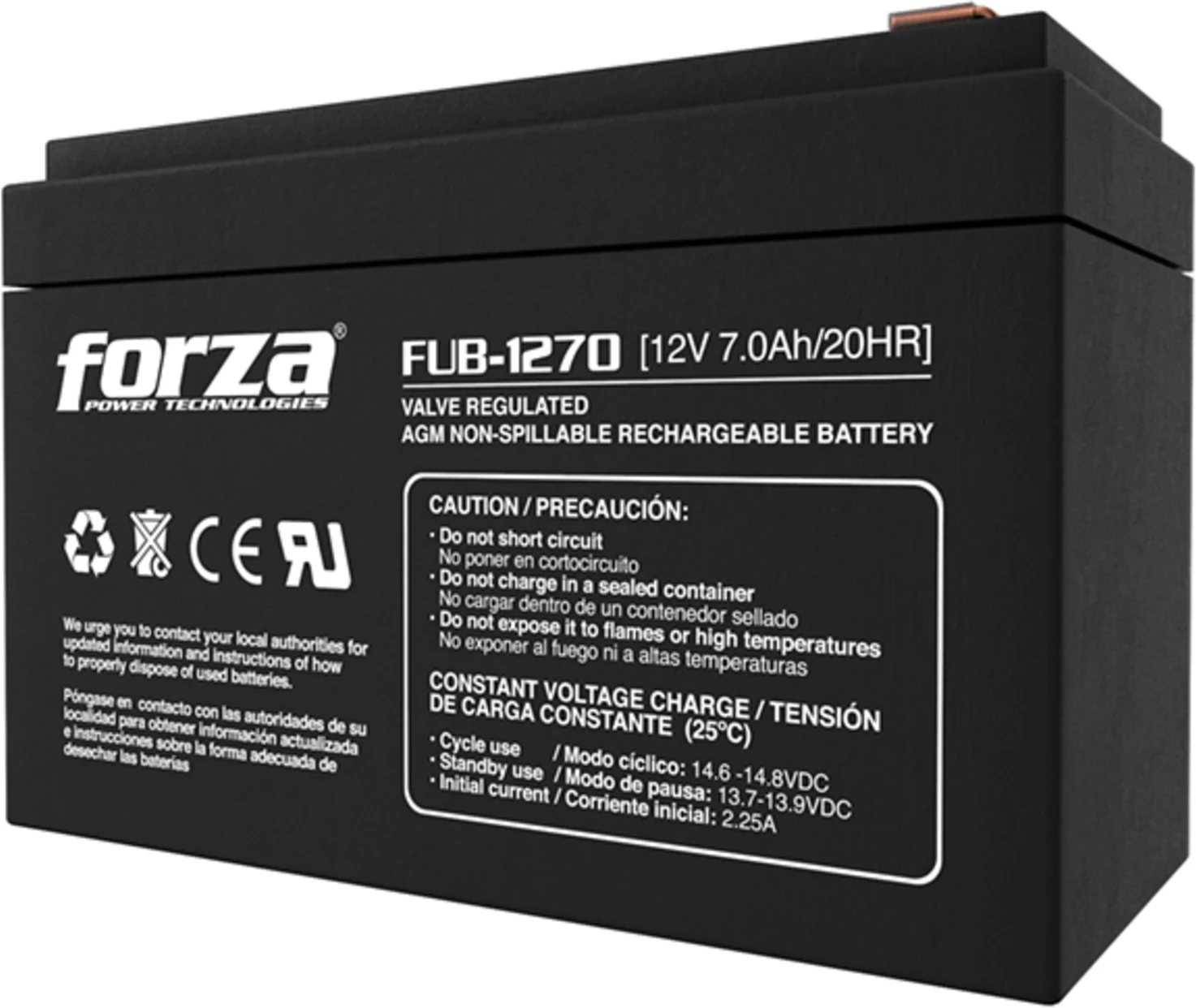 Imagen 1 de Bateria para UPS Forza FUB-1270, 12V 7.0Ah 750VA Ácido Plomo Tiempo Ejec 22min
