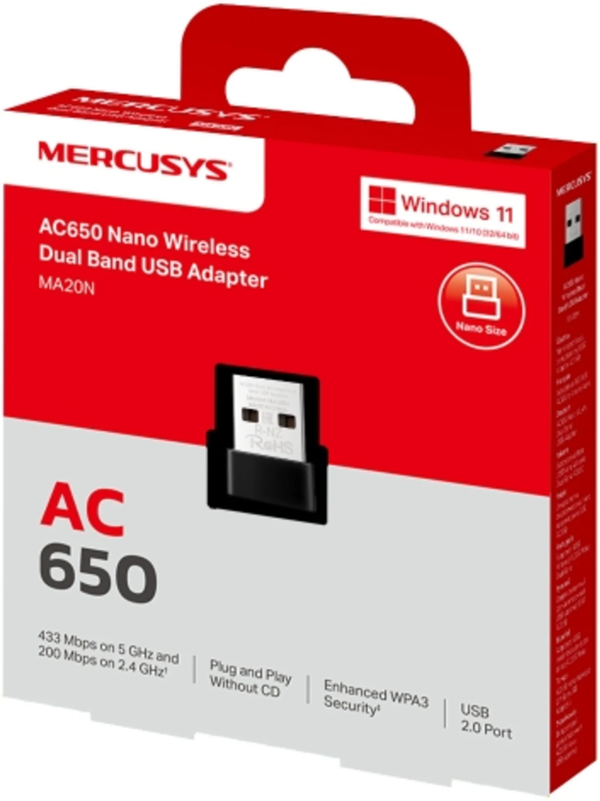 Imagen 3 de Adaptador Receptor WiFi USB Mercusys AC650 Nano Dual Band  PC Notebook