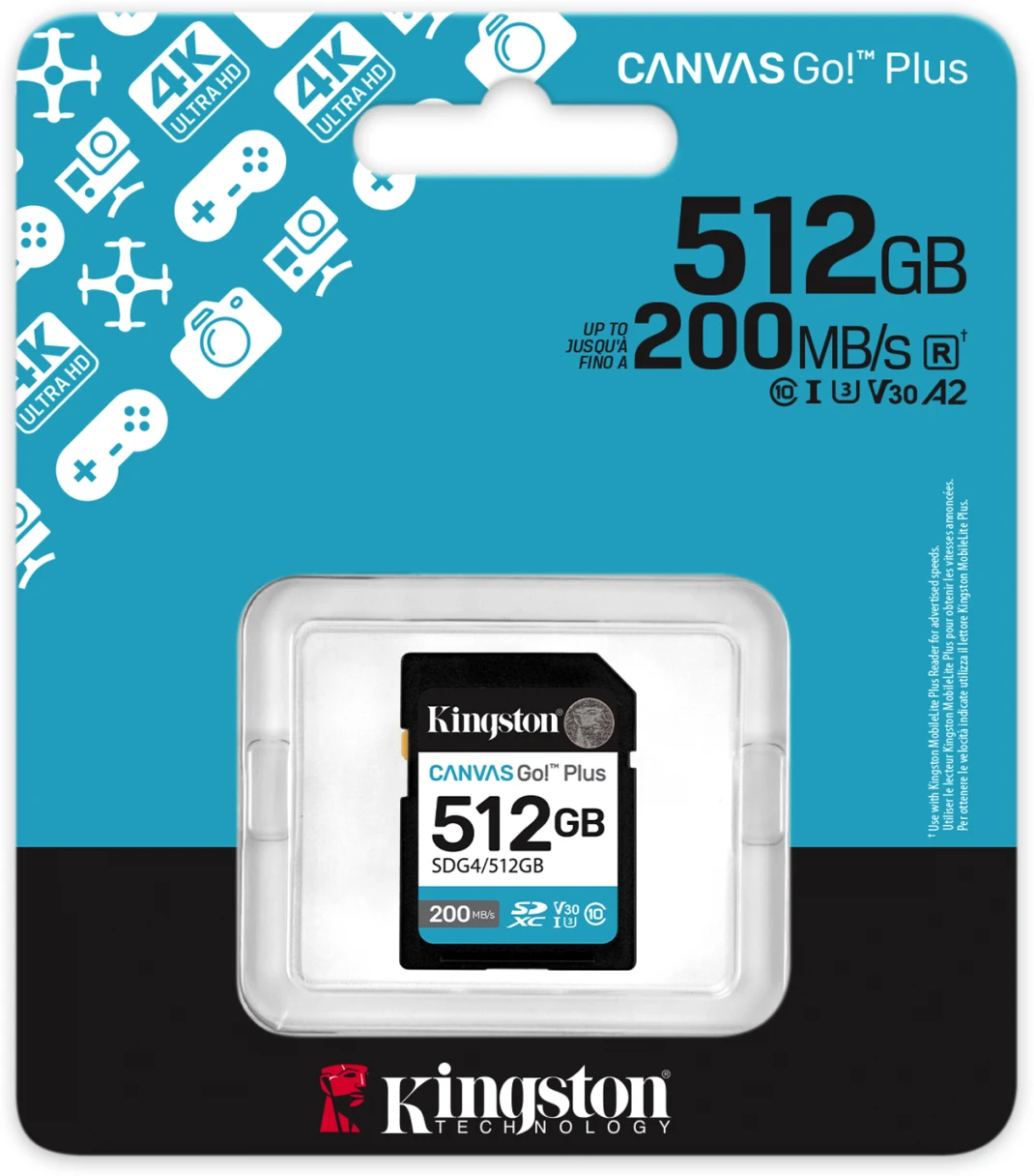 Imagen 2 de Memoria SDXC 512GB Kingston Canvas Go Plus Gen4 C10 UHS-I U3 V30 200MB/s160MB/s