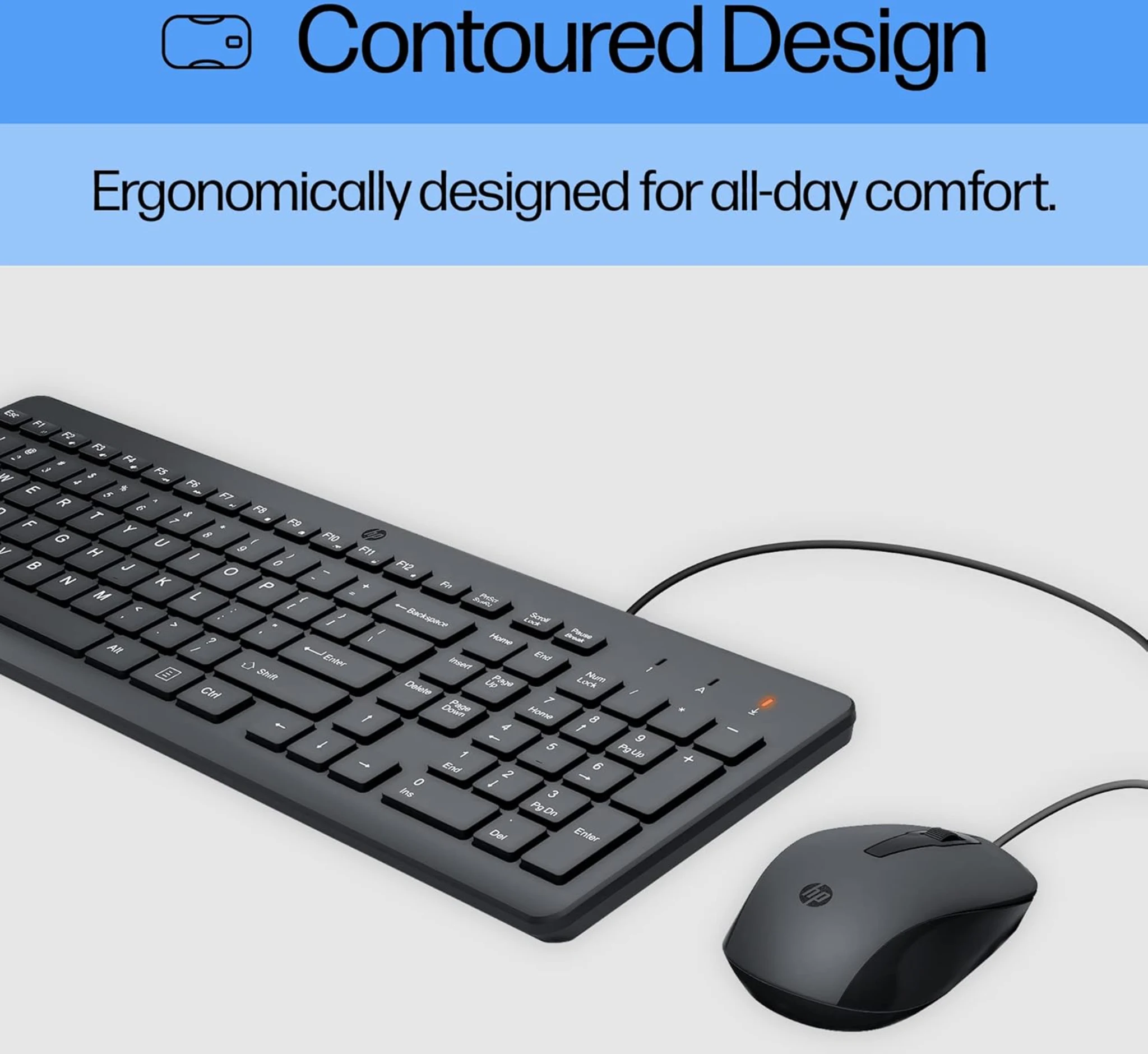 Imagen 5 de Kit Teclado Mouse Alámbrico HP 150, Optico 1600DPI USB Color Negro