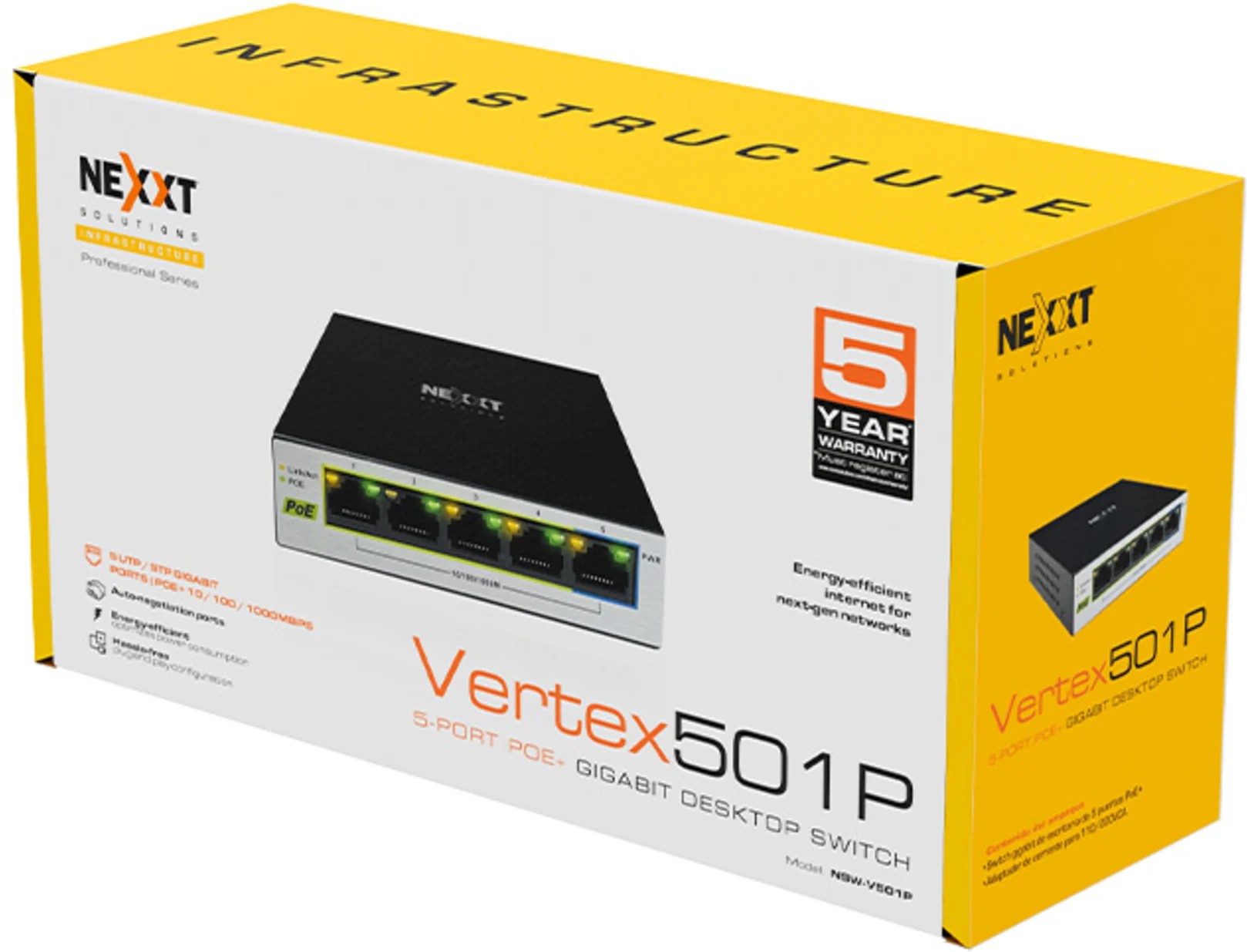 Imagen 4 de Switch de Escritorio 5 Puertos Nexxt , Gigabit Ethernet, 4 POE+ 60W