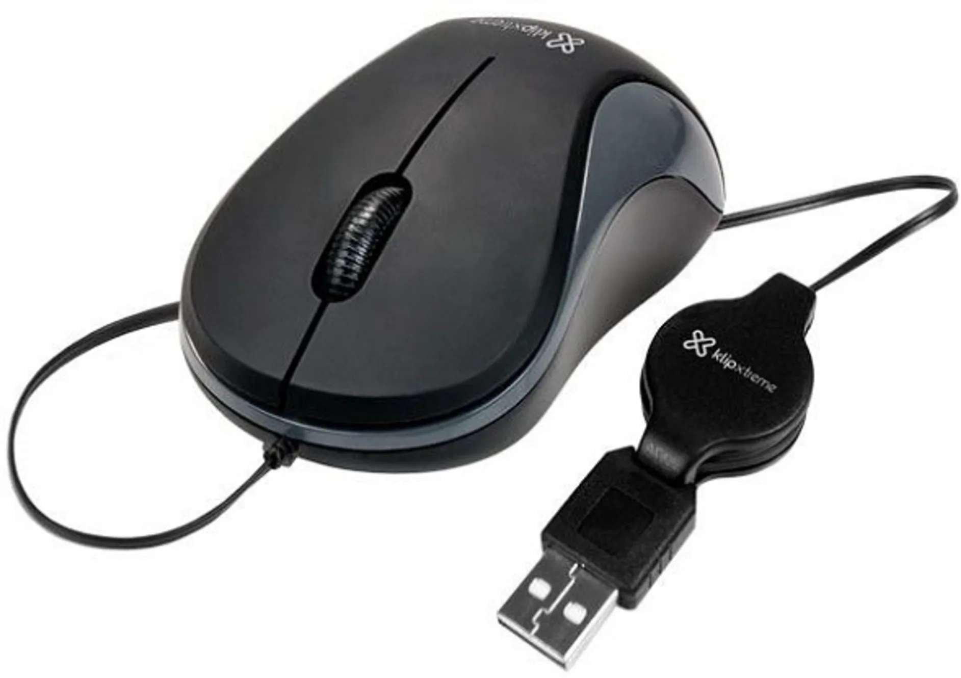 Imagen 1 de Mouse Alámbrico KlipX KMO-113 Ópticvo 1600dpi Retractil 3 Botones USB Negro