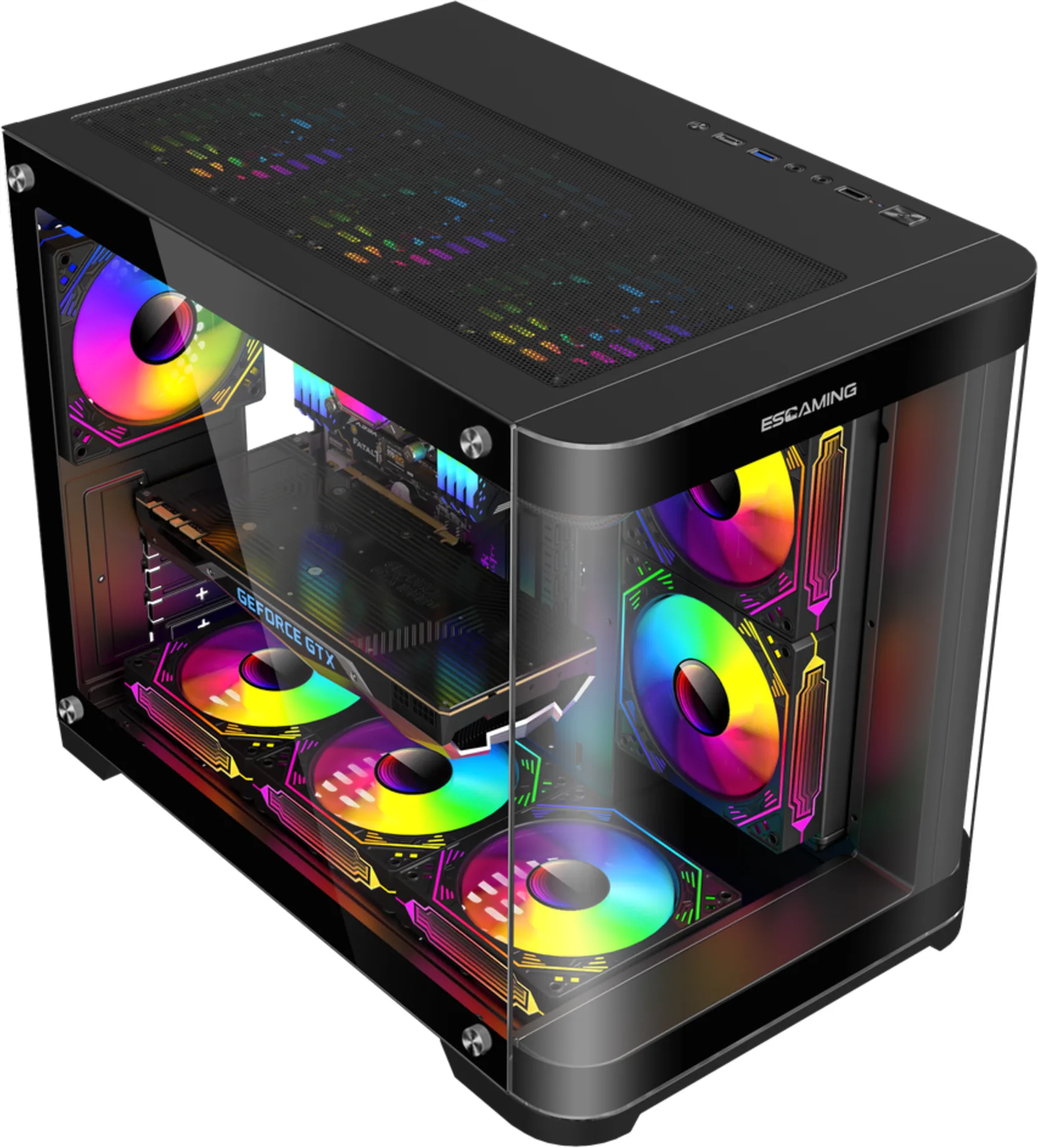 Imagen 1 de GABINETE GAMER VIPER ARGB/mATX /5 FAN INCLUIDOS/ SIN FUENTE / INCLUYE CONTROL REMOTO Y CONTROLADORA/ USB 3.0/ USB C