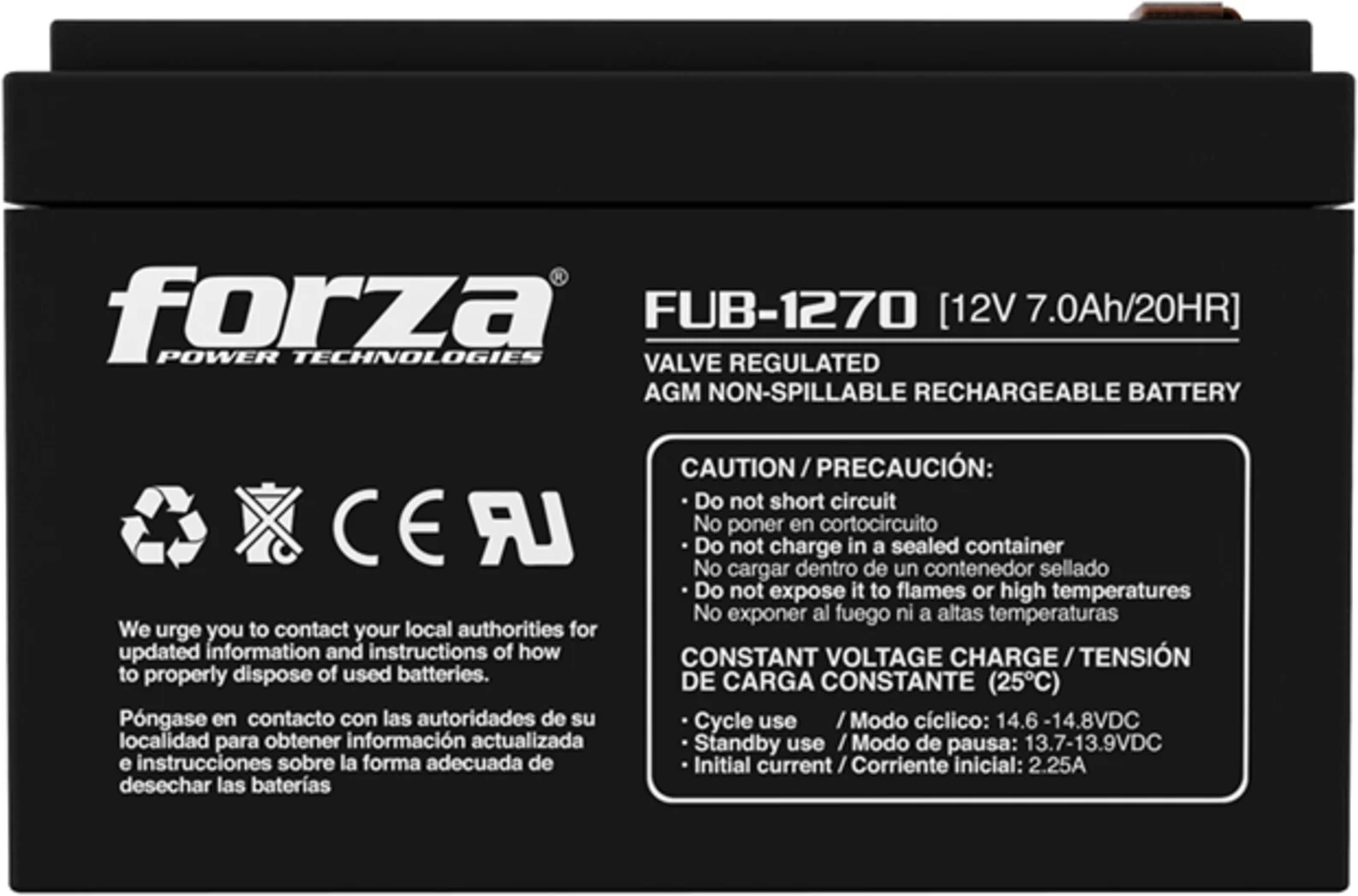 Imagen 0 de Bateria para UPS Forza FUB-1270, 12V 7.0Ah 750VA Ácido Plomo Tiempo Ejec 22min