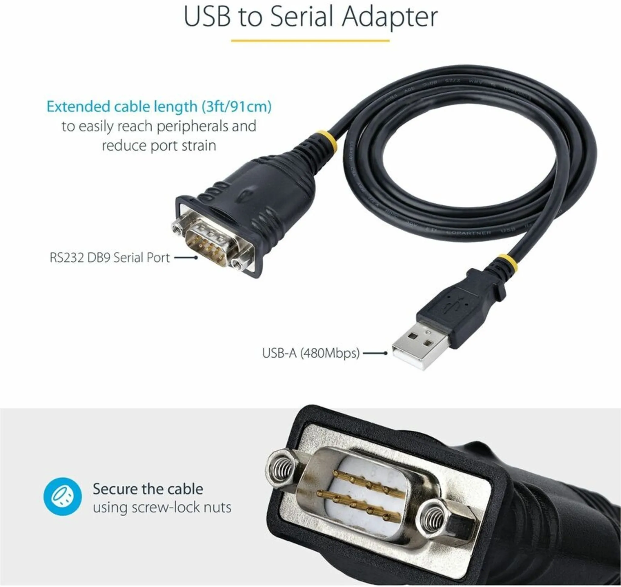Imagen 2 de Cable Adaptador USB a Serial RS232 1mt 3ft para PLC/Impresora/Escáner - StarTech