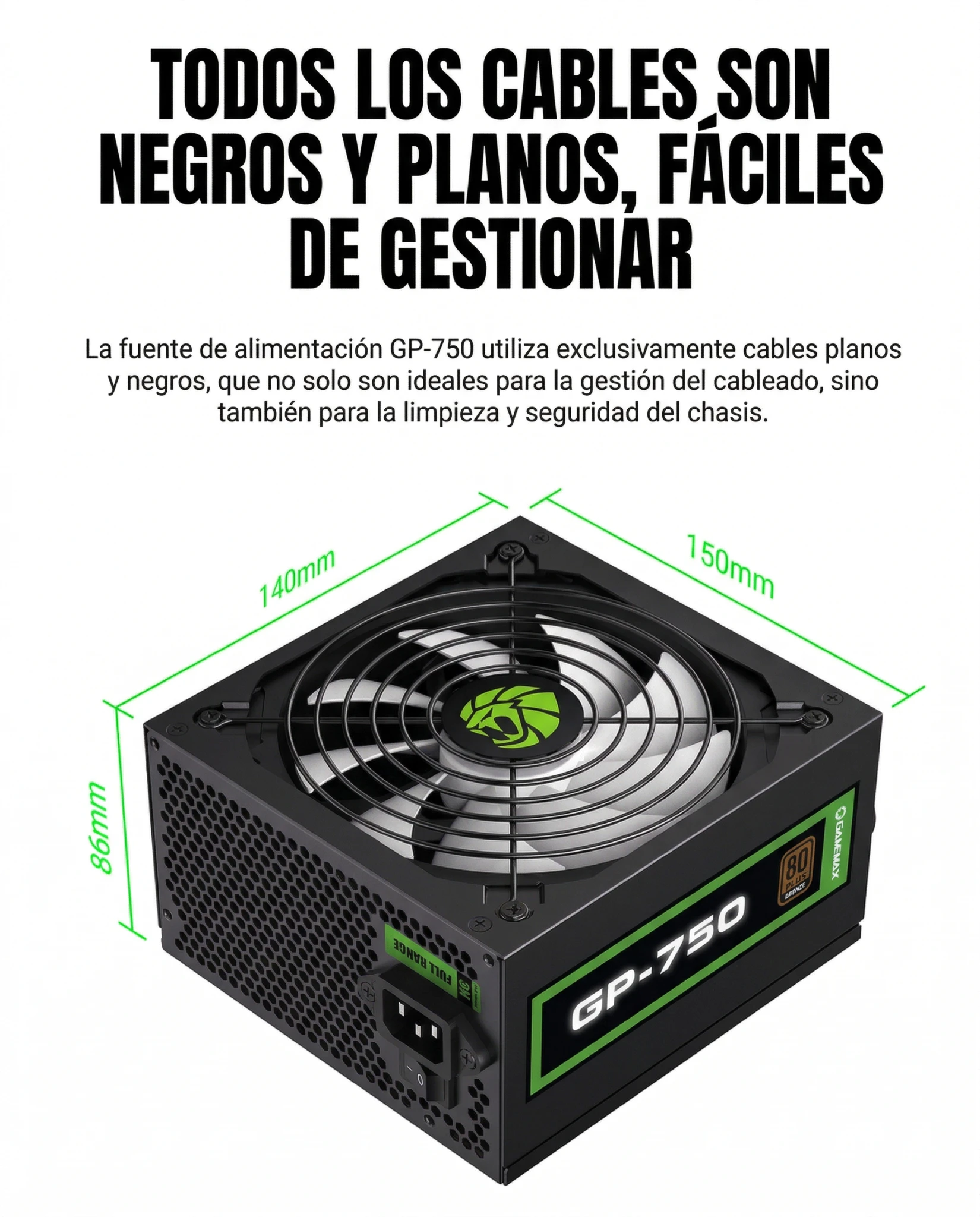 Imagen 3 de Fuente de Poder GAMEMAX GP-750, 750W 80 Plus Bronze No Modular ATX PFC act Negro