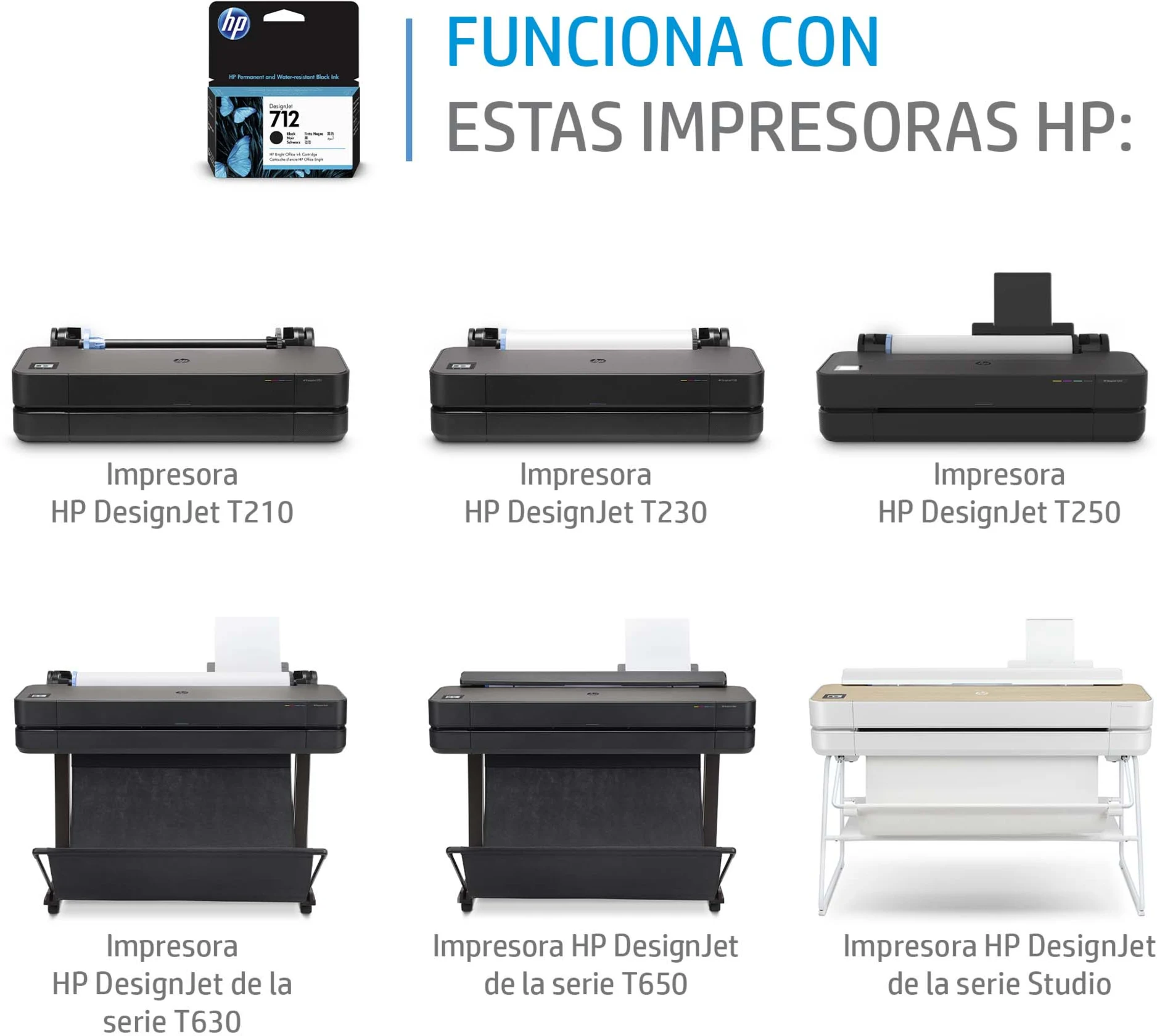 Imagen 1 de Cartridge HP 712 Negro para Impresora DJ T210 T230 T250 T630 T650, 80ml  