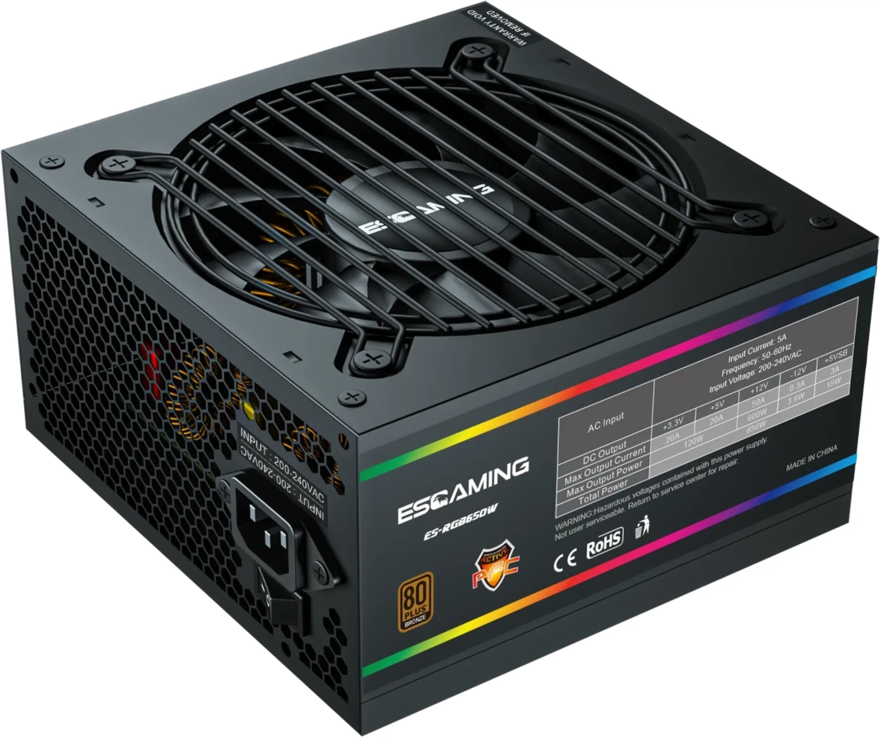 Imagen 9 de FUENTE PODER 650W/80 PLUS BRONZE CERTIFICADA ES-RGB650W ESGAMING