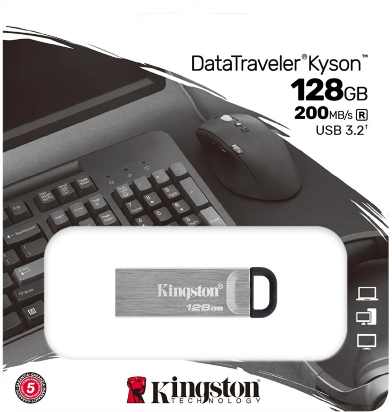 Imagen 4 de Pendrive 128GB Kingston DataTraveler Kyson USB 3.2 Gen1 Esc60MBs Lec200MBs Plata