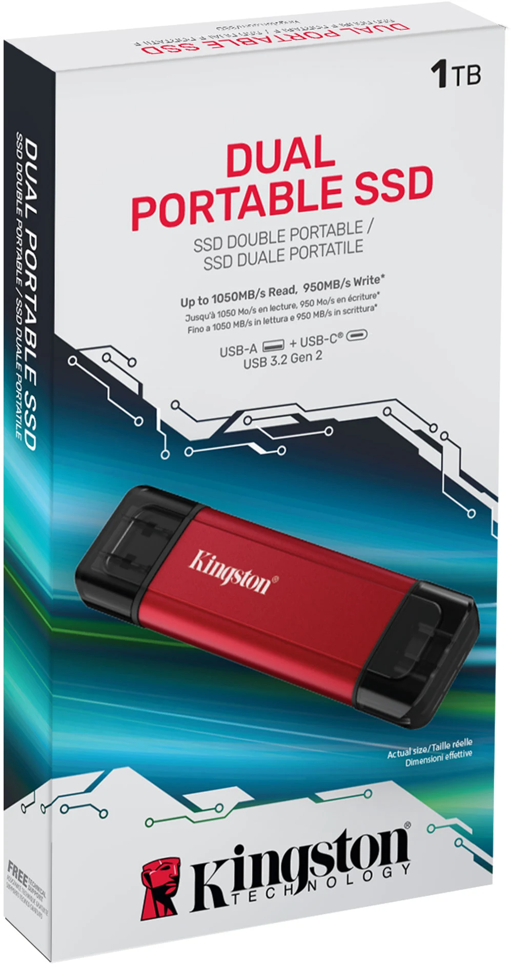 Imagen 3 de Unidad SSD Externo Kingston 1TB Dual USB-C/A Lec1050MB/s Esc950MB/s