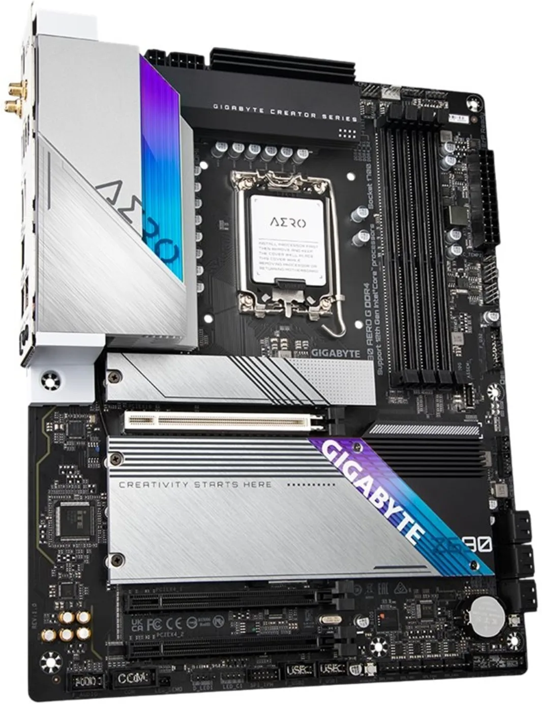 Imagen 4 de Gigabyte Z690 AERO G - 1.0 - placa base - ATX - Socket LGA1700 - Z690 Chipset - USB-C Gen1, USB 3.2 Gen 1, USB 3.2 Gen 2, USB-C Gen 2x2 - 2.5 Gigabit LAN, Wi-Fi 6, Bluetooth - Tarjeta gráfica (CPU necesaria) - HD Audio (8-canales)