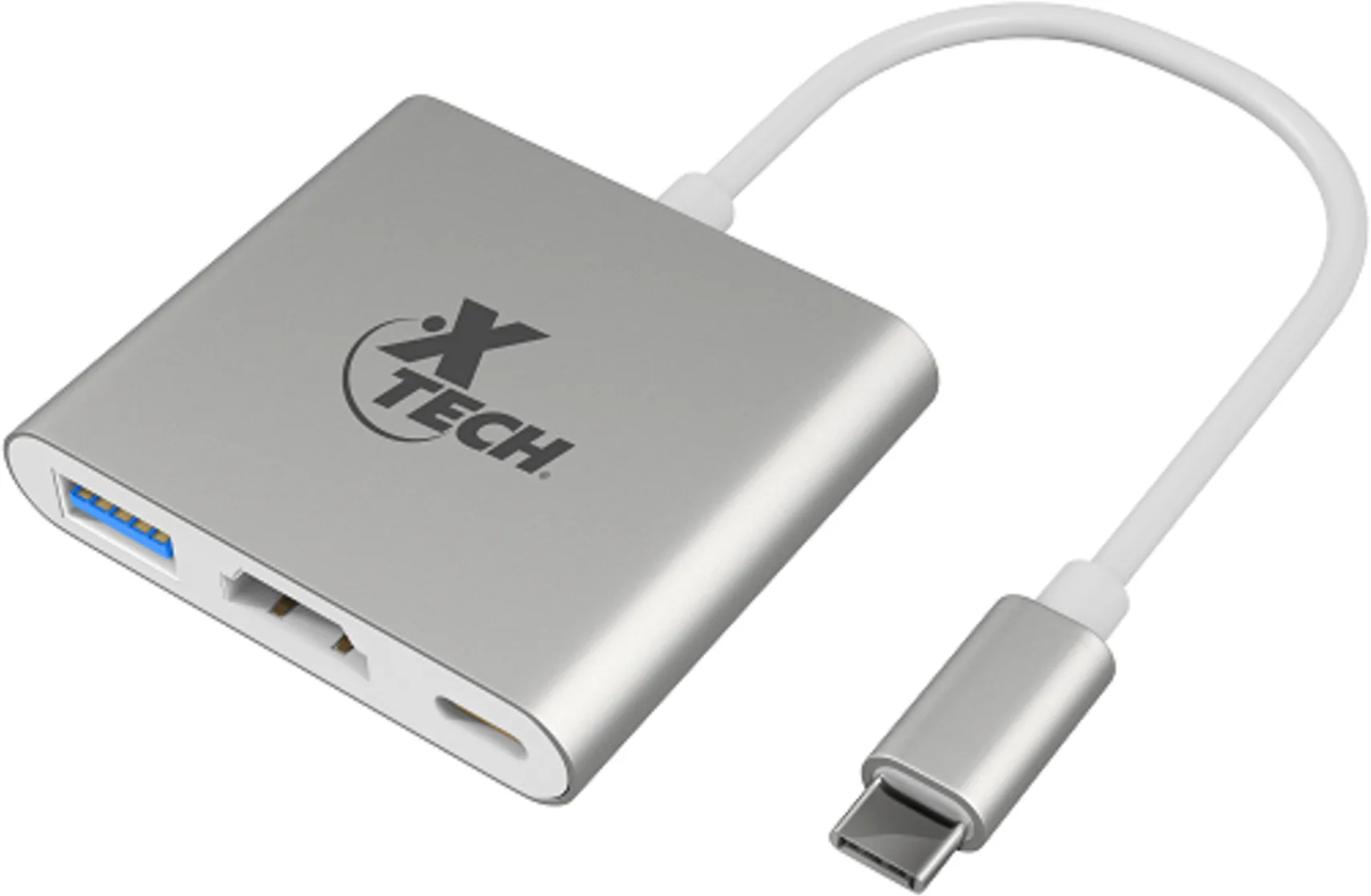 Imagen 0 de Adaptador Multipuertos USB-C a USB3.0 HDMI USB-C, 4K 30AWG Plata - Xtech XTC-565