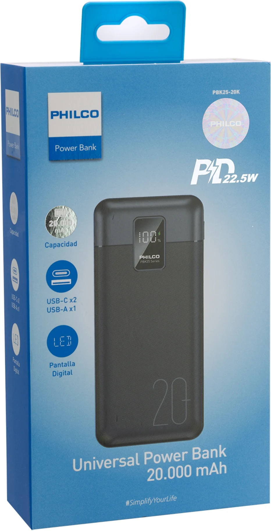 Imagen 4 de Power Bank Philco PBK25-20K 20.000mAh  PD 22.5W Color negro