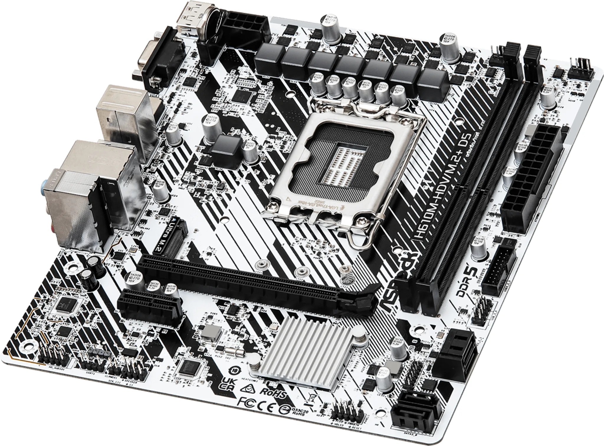 Imagen 2 de Tarjeta Madre ASRock H610M-HDV/M.2+ D5 LGA1700 2*DDR5 M.2 DP HDMI VGA mATX