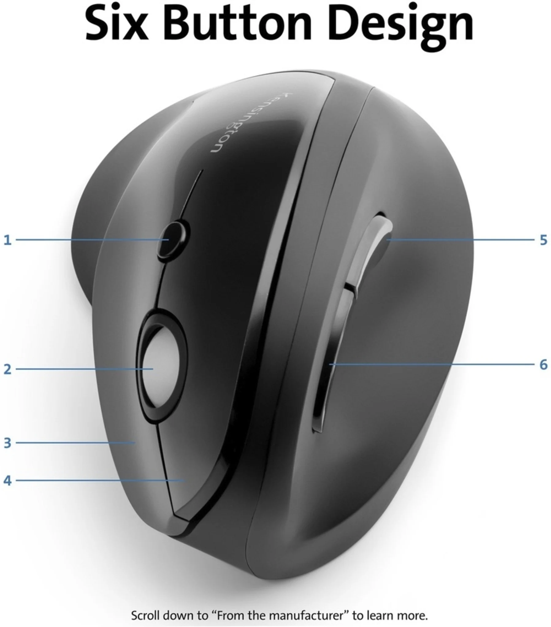 Imagen 3 de Mouse Ergonómico Inalámbrico Vertical Kensington ProFit 6 Btns 1600dpi USB Negro