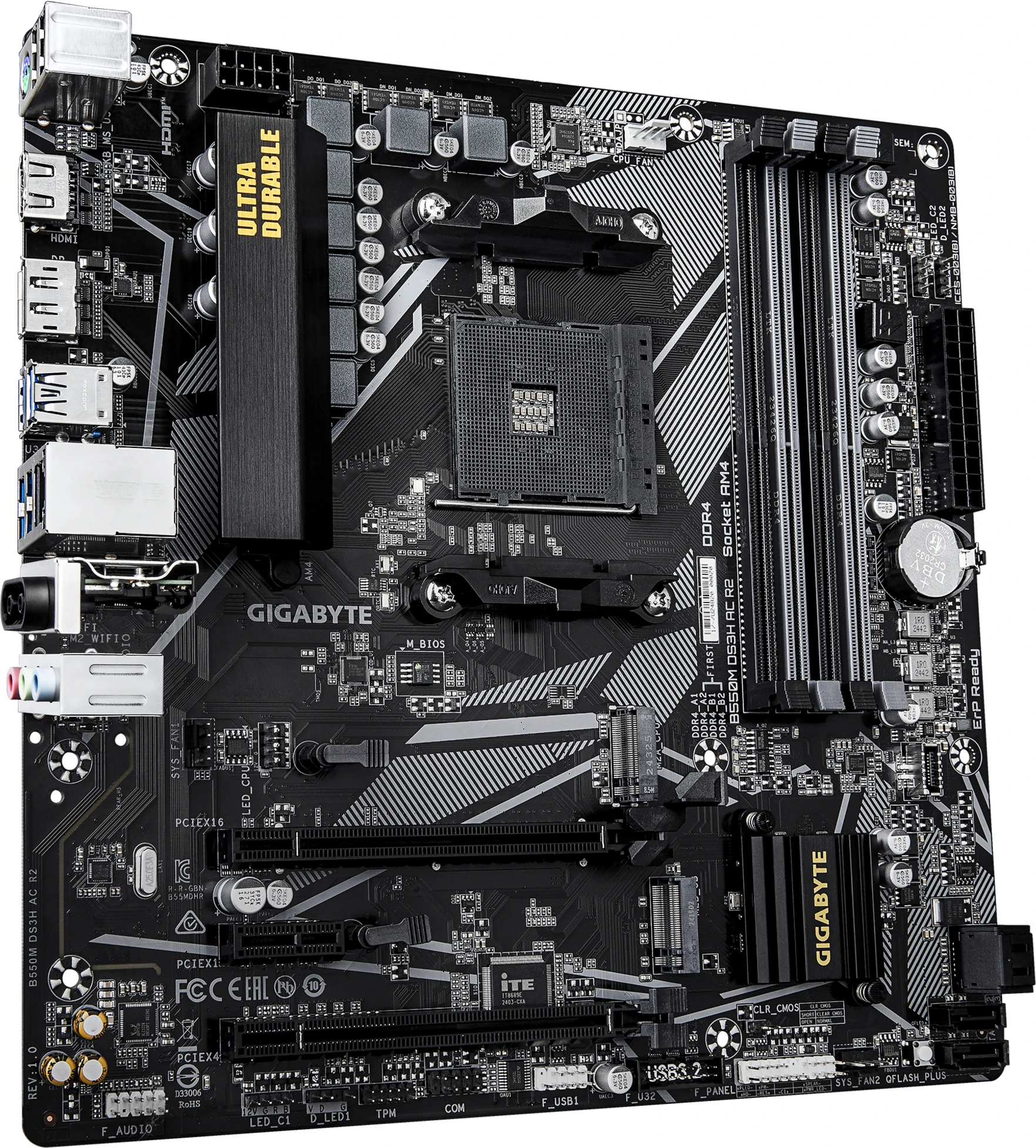 Imagen 2 de Tarjeta Madre Gigabyte B550M DS3H AC R2 Socket AM4 4*DIMM GbE LAN WIFI mATX