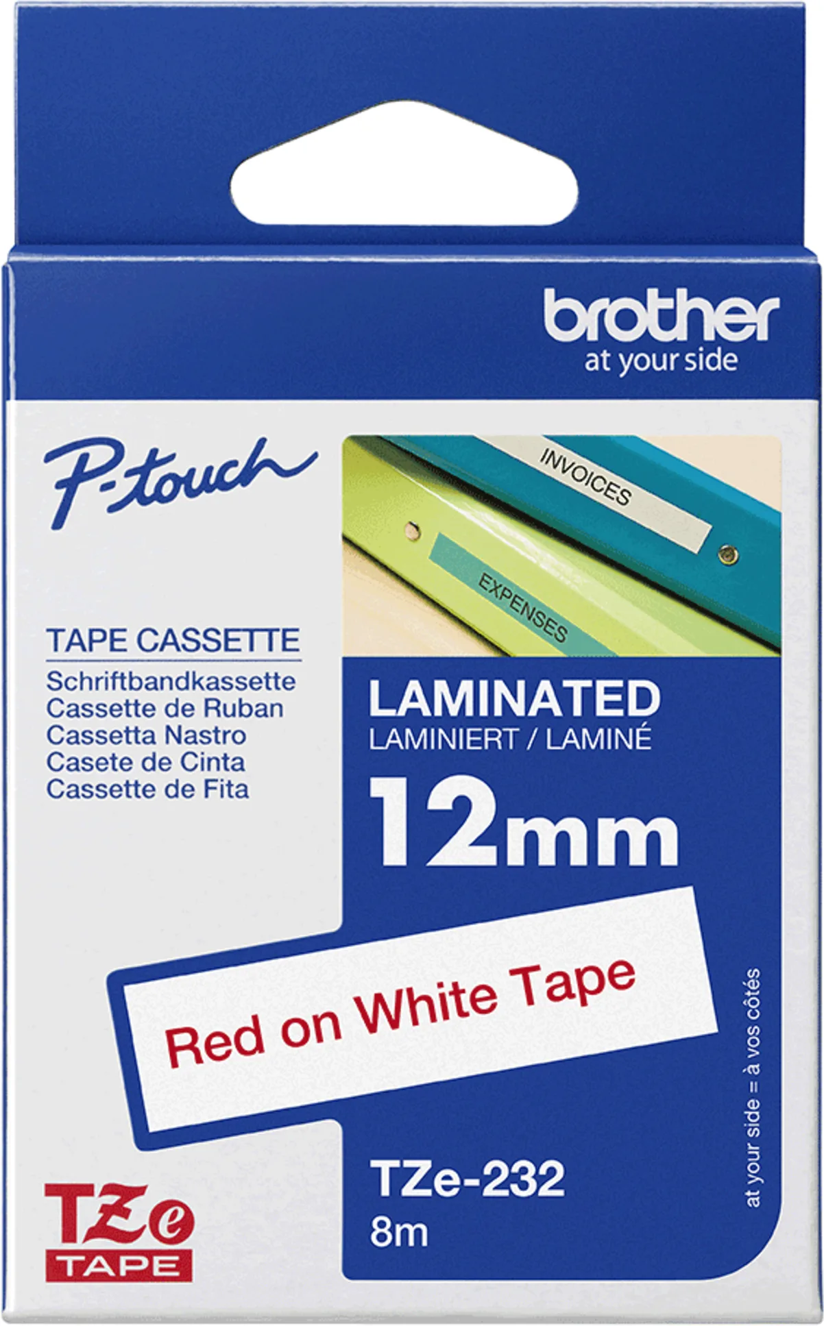 Imagen 2 de BROTHER CINTA TZE232 STD ROJO SOBRE BLANCO 12MM