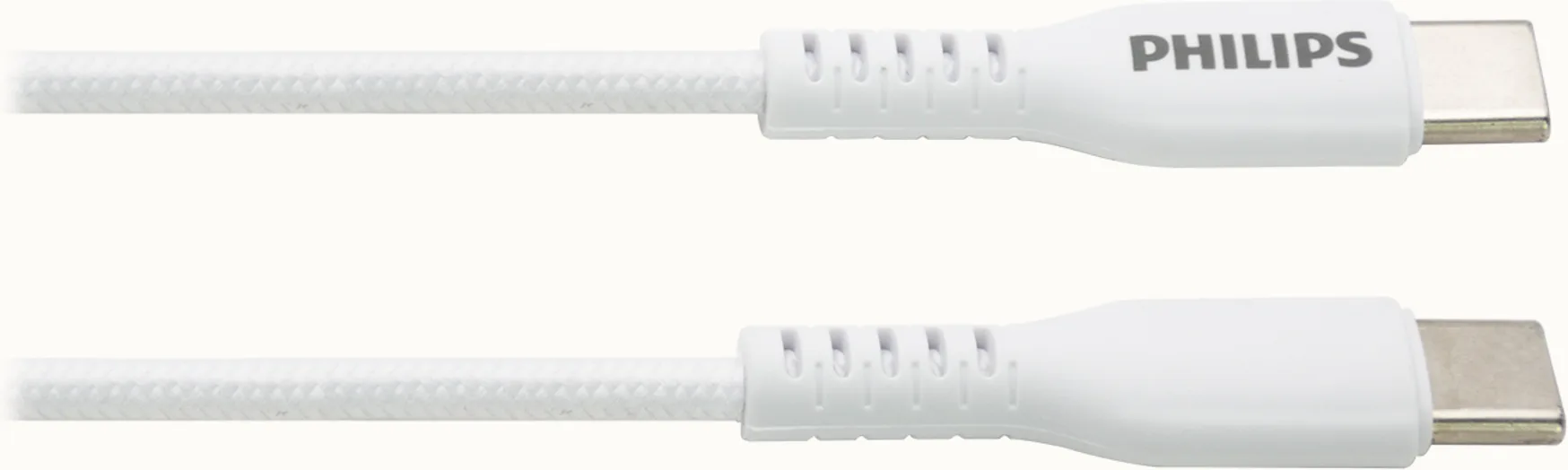 Imagen 2 de Cable USB-C a USB-C M/M 60W max. 1mt cable Blanco Trenzado - Philips