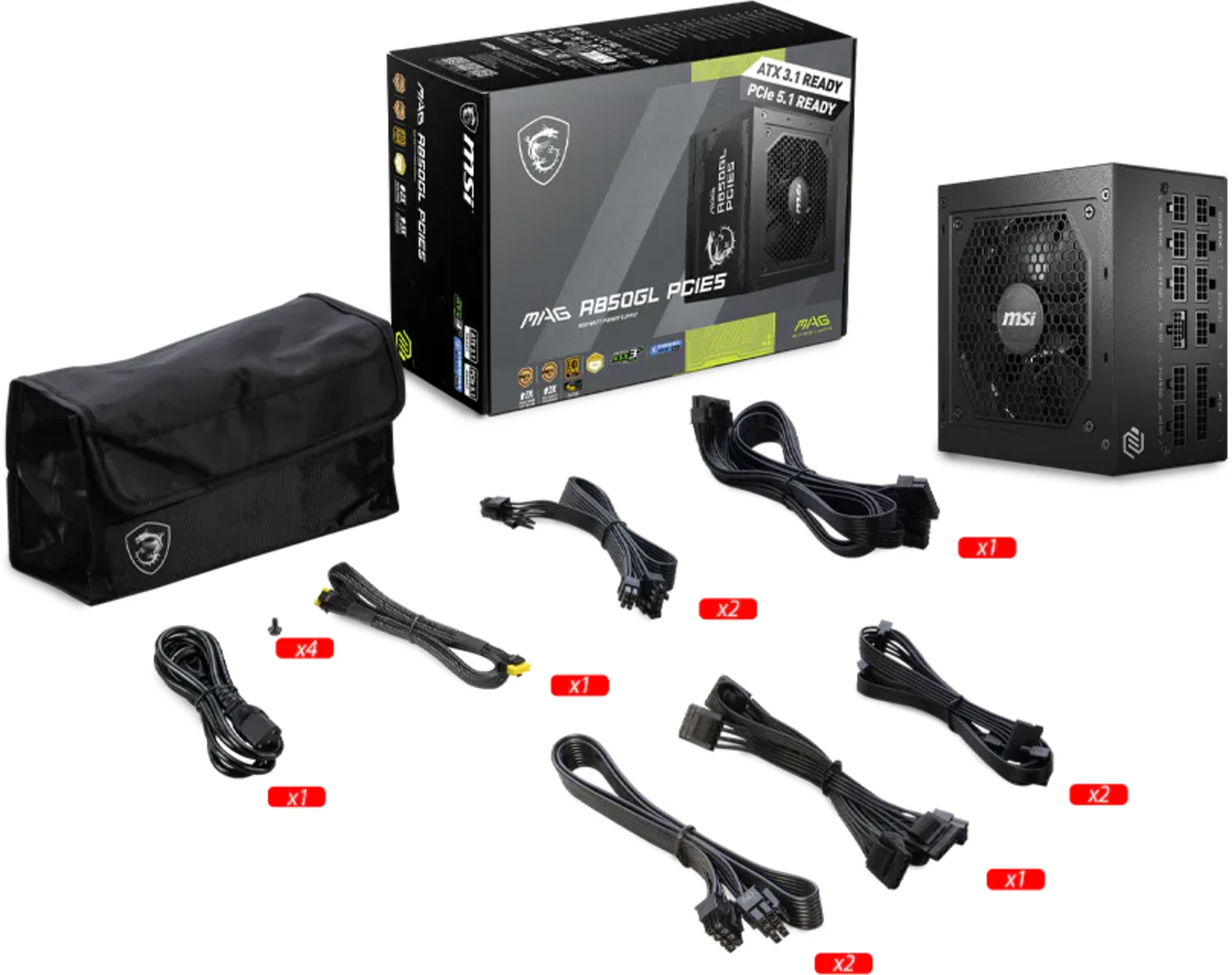 Imagen 4 de Fuente de Poder MSI MAG A850GL 850W 80 Plus Gold Full Modular PFC act. ATX Negro