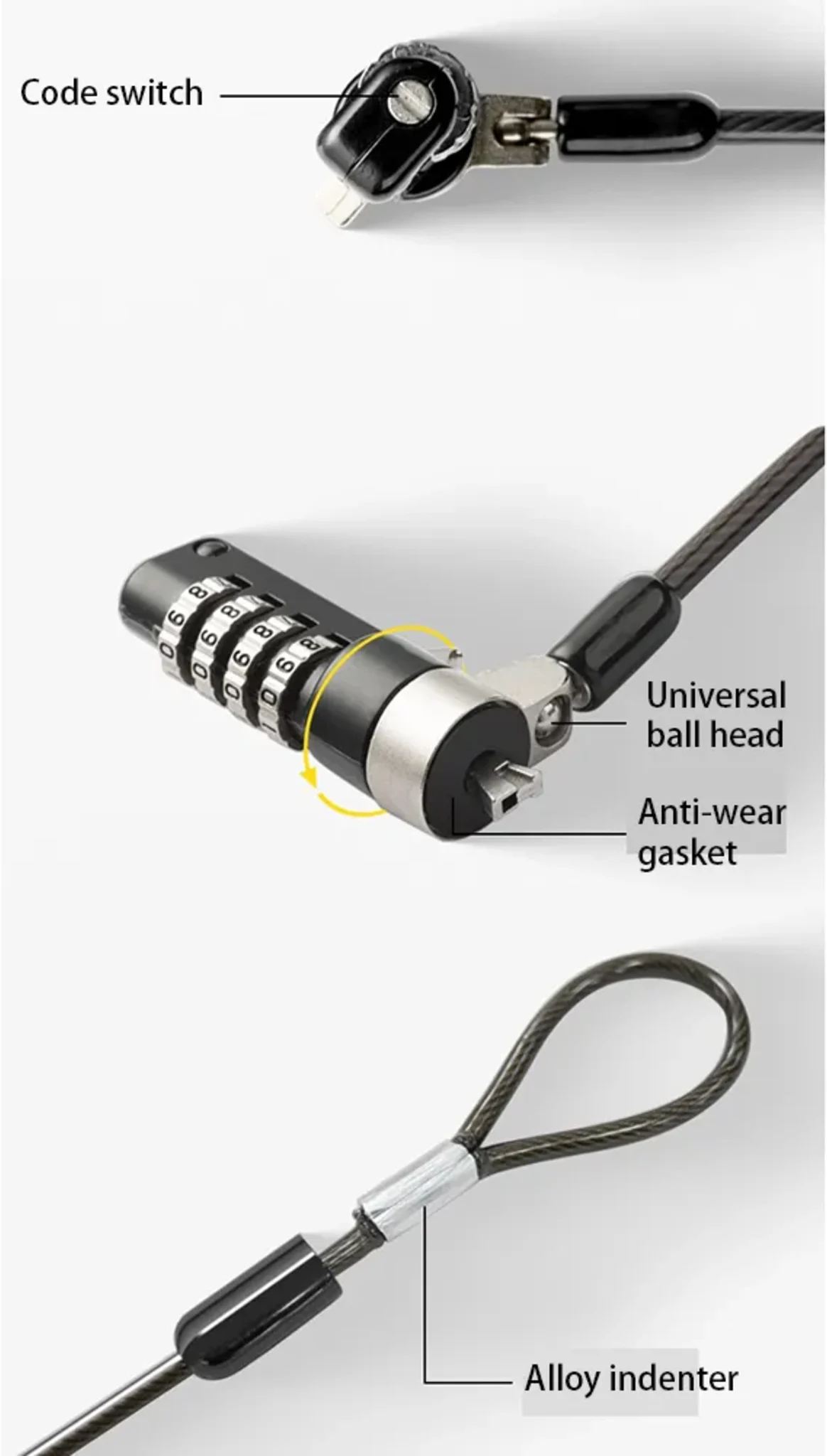 Imagen 3 de Cable de Seguridad con Contaseña para Notebook Dell Forma de cuña 3x5mm