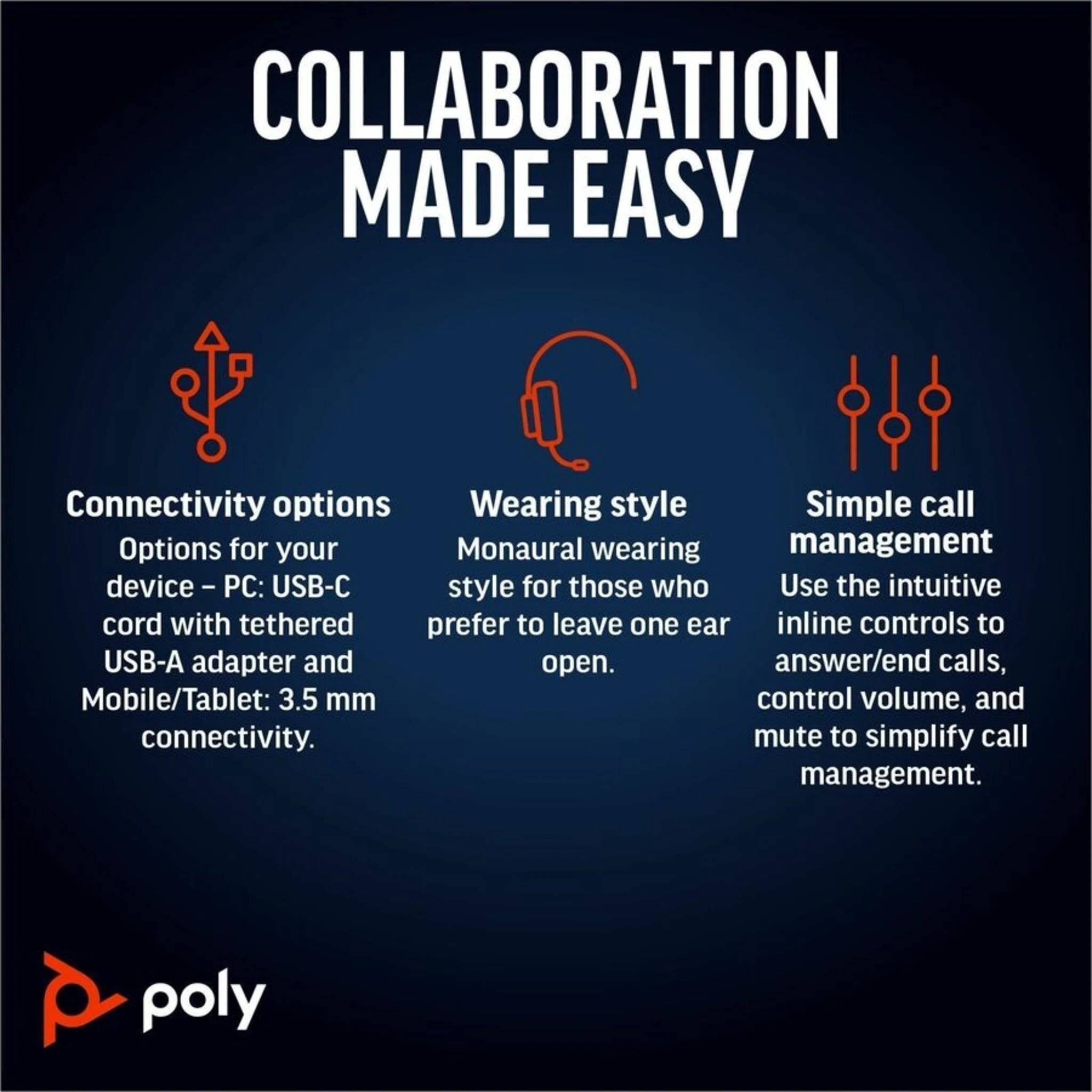 Imagen 4 de Audífonos Alámbricos Poly Blackwire 5220, con micrófono, Stereo USB-C Negro