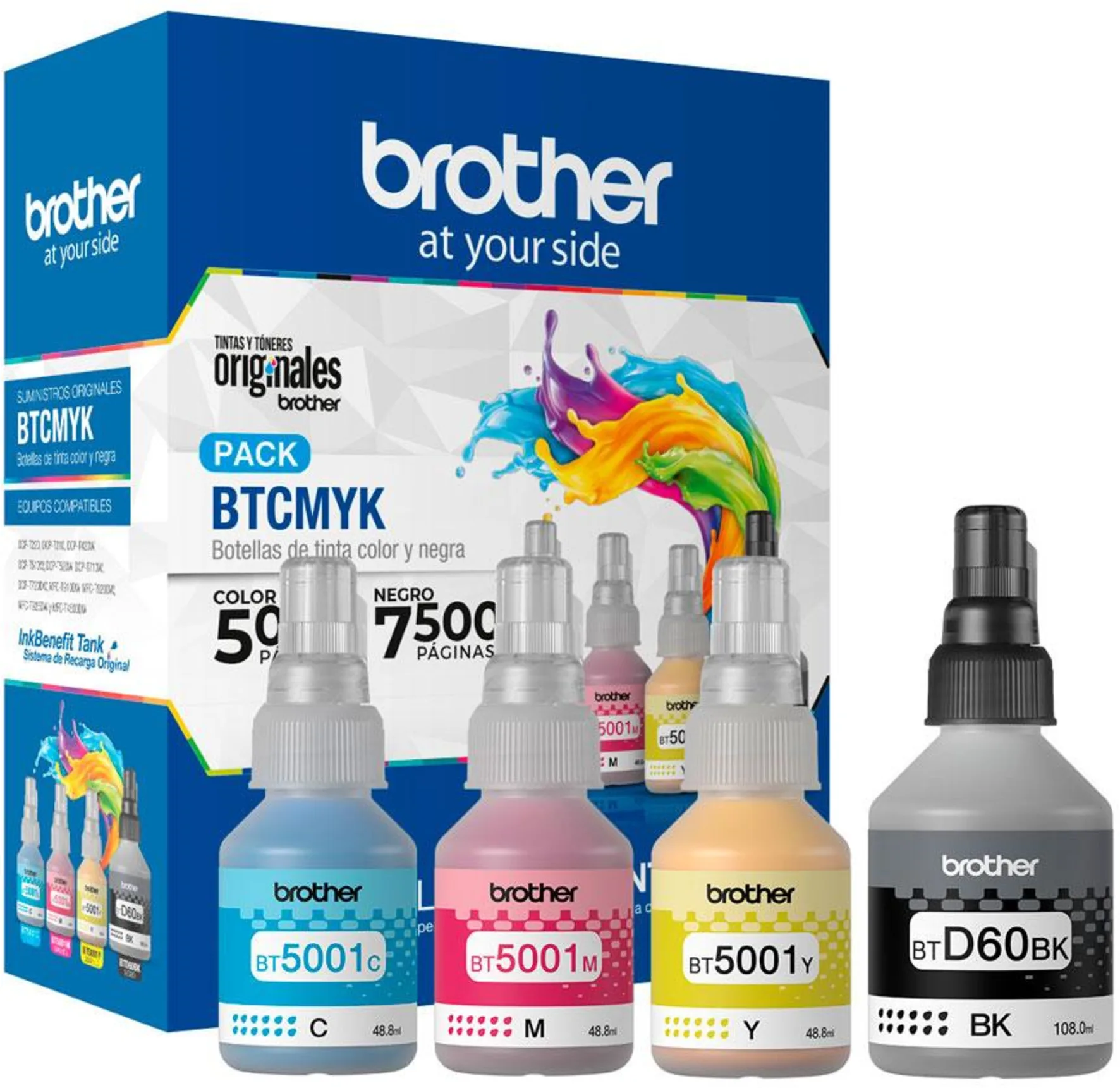 Imagen 0 de Pack Botellas Tinta Brother CMYBK para DCP MFC, Color 7500 Pág/Negro 5000 Pág